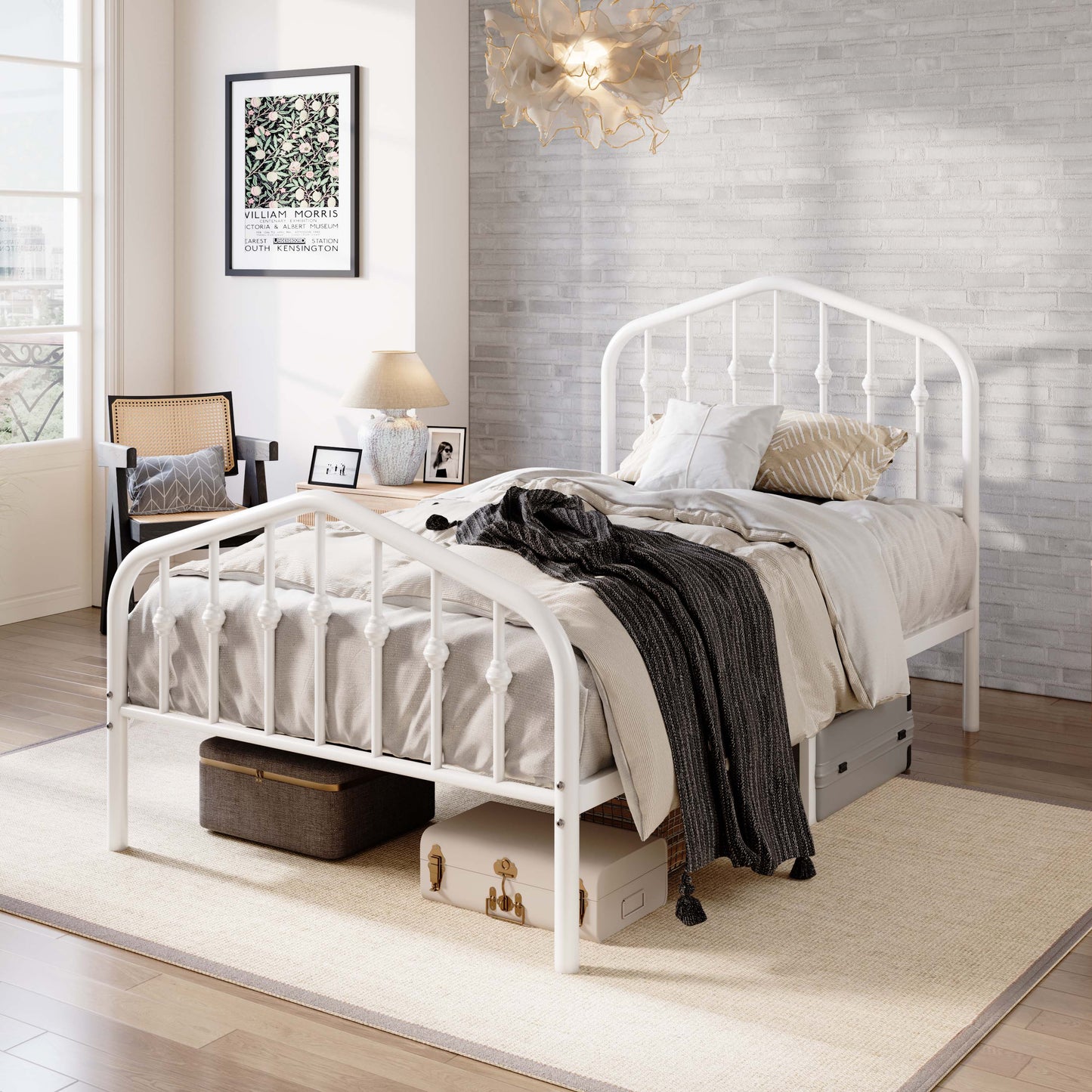 Amolife Vintage Metal Bed Frame with Delicate Headboard and Footboard