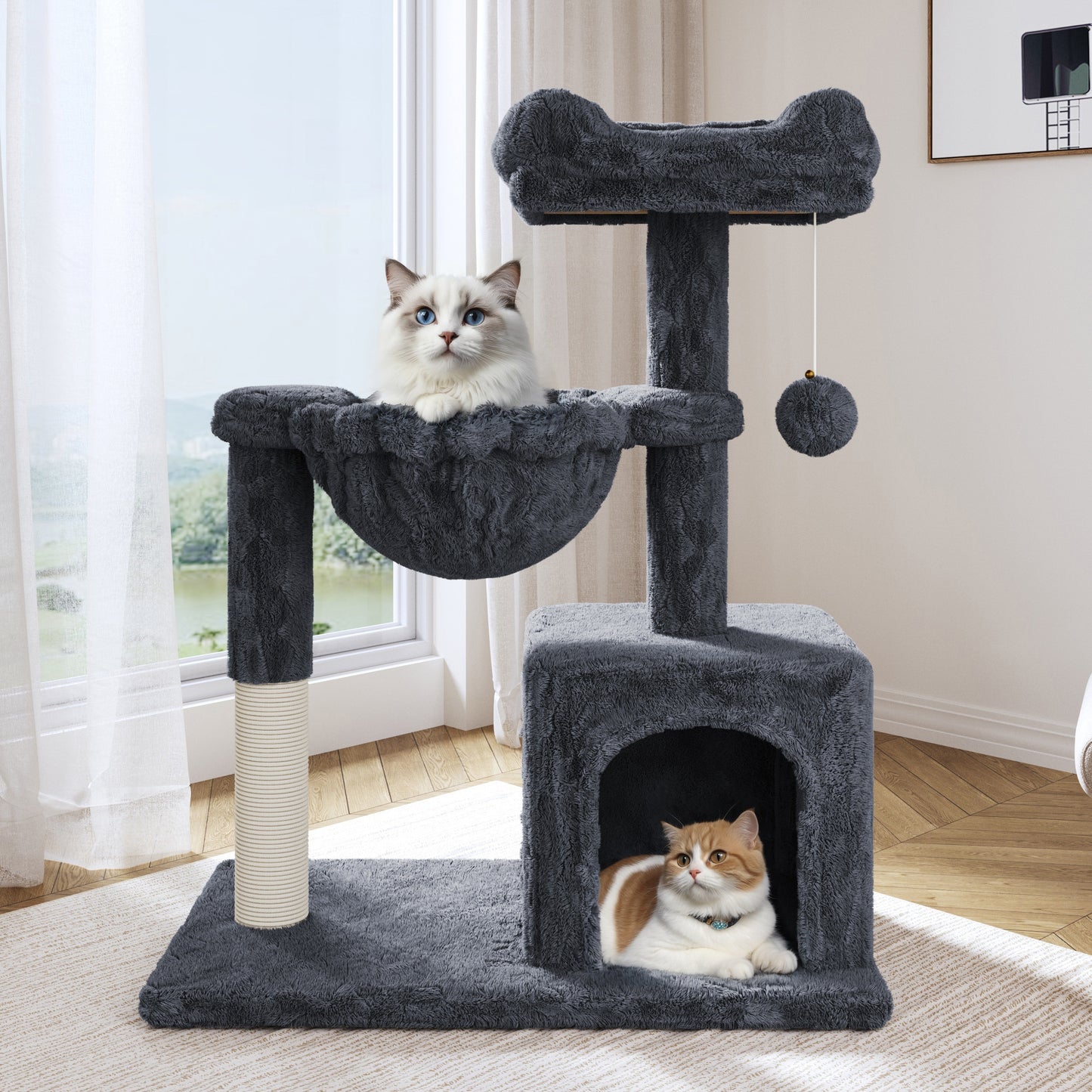 Amolife 29.5" Cat Tree Tower with Plush Condo Hammock, Large Perch Sisal Scratching Posts, Cat Furniture for Indoor Cats and Kittens