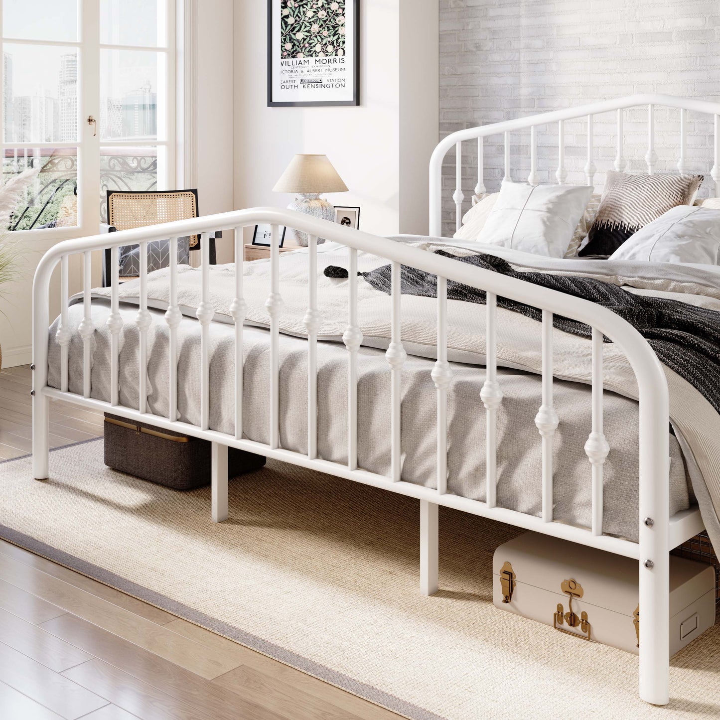 Amolife Vintage Metal Bed Frame with Delicate Headboard and Footboard