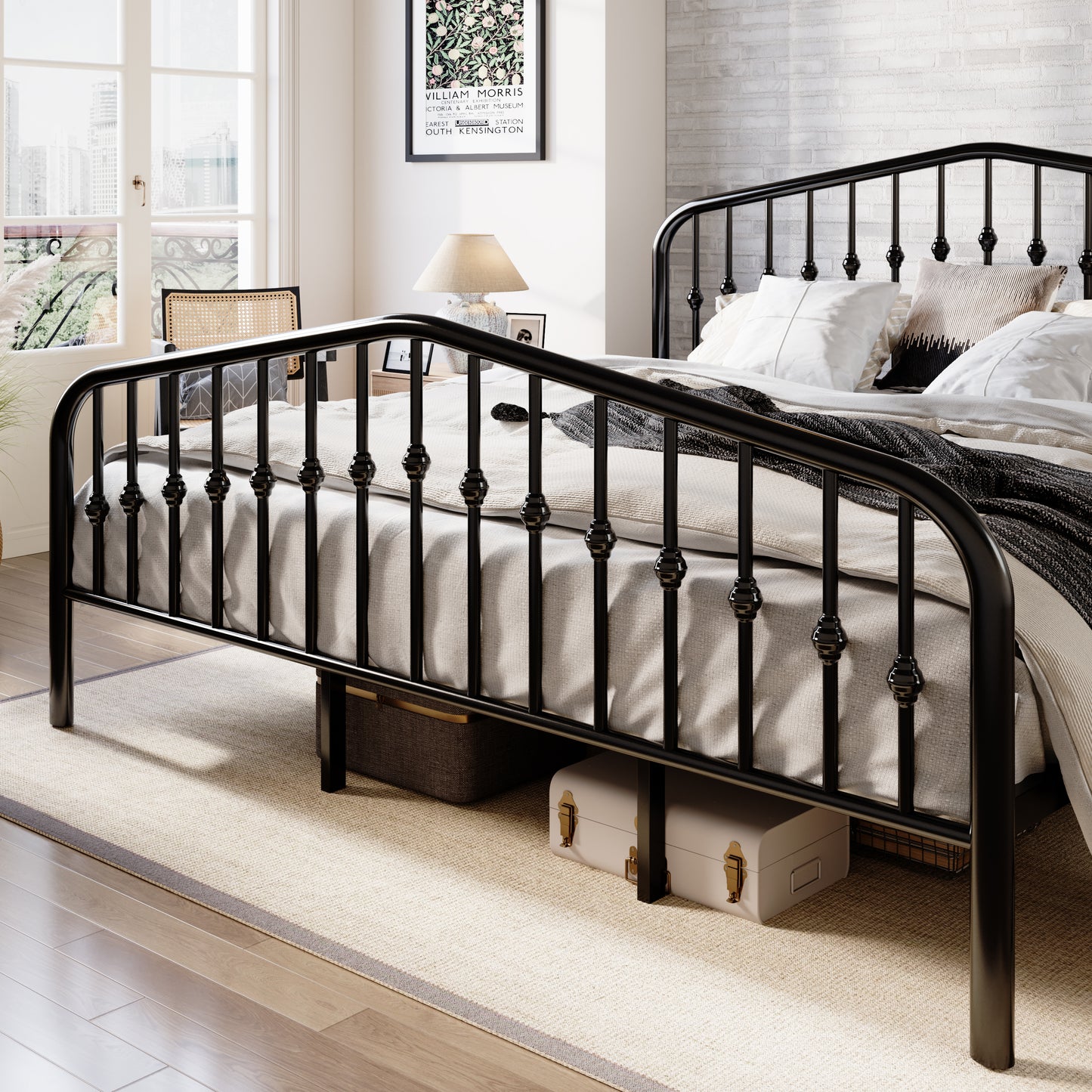 Amolife Vintage Metal Bed Frame with Delicate Headboard and Footboard