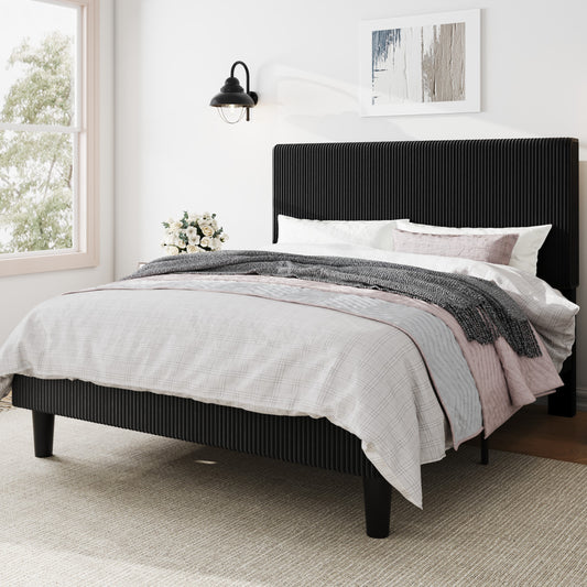 Amolife Platform Bed Frame with Corduroy Fabric Upholstered Adjustable Height Headboard