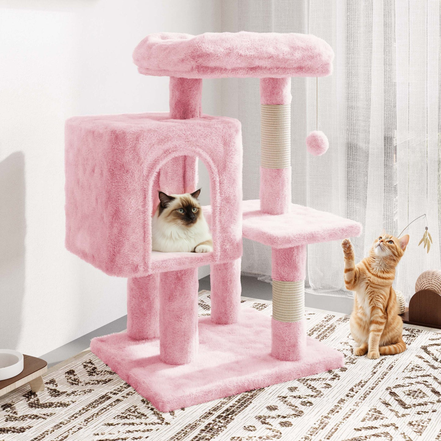 Amolife 29.1" Cat Tree Tower Condo with Large Perch Cat Scratching Posts for Indoor Cats