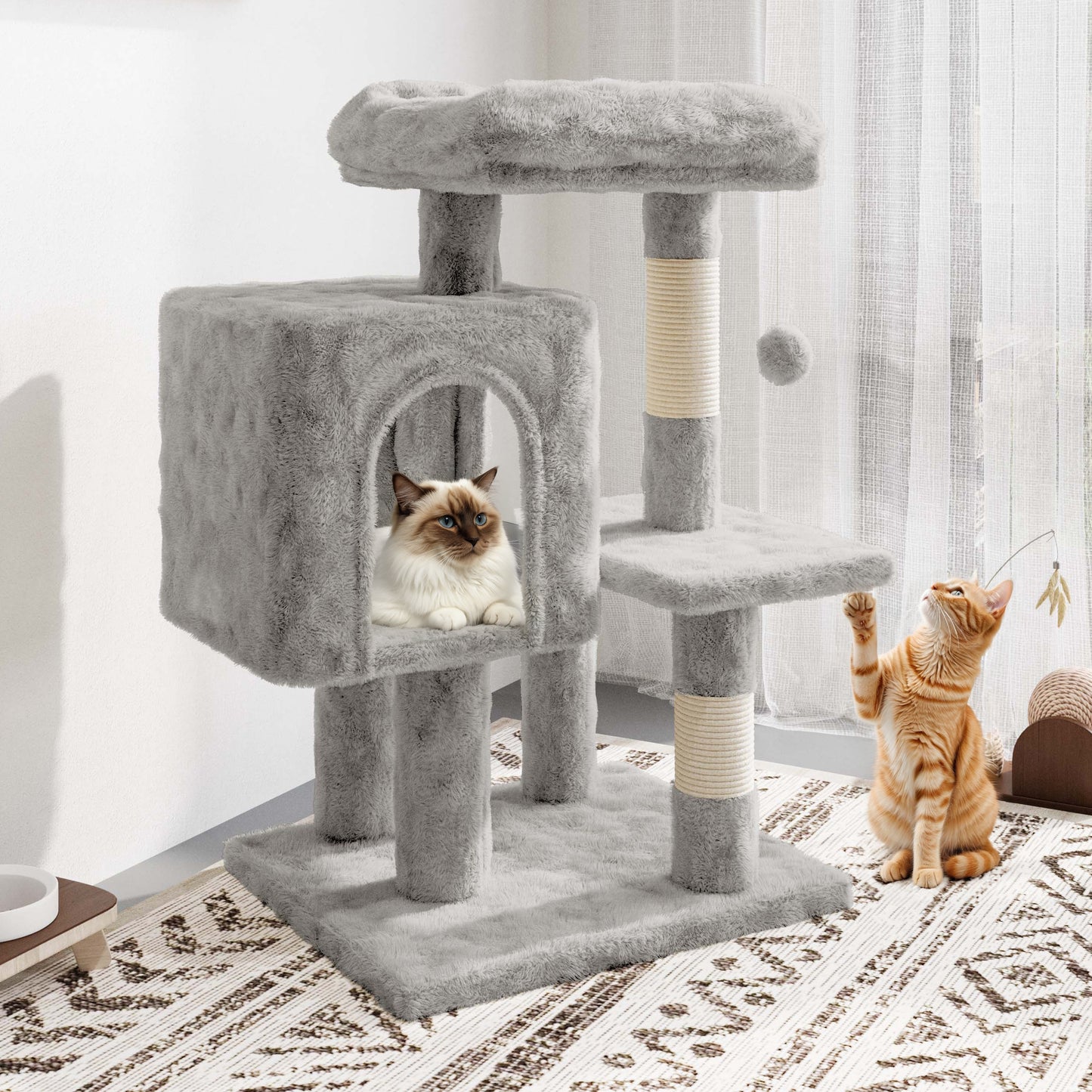 Amolife 29.1" Cat Tree Tower Condo with Large Perch Cat Scratching Posts for Indoor Cats