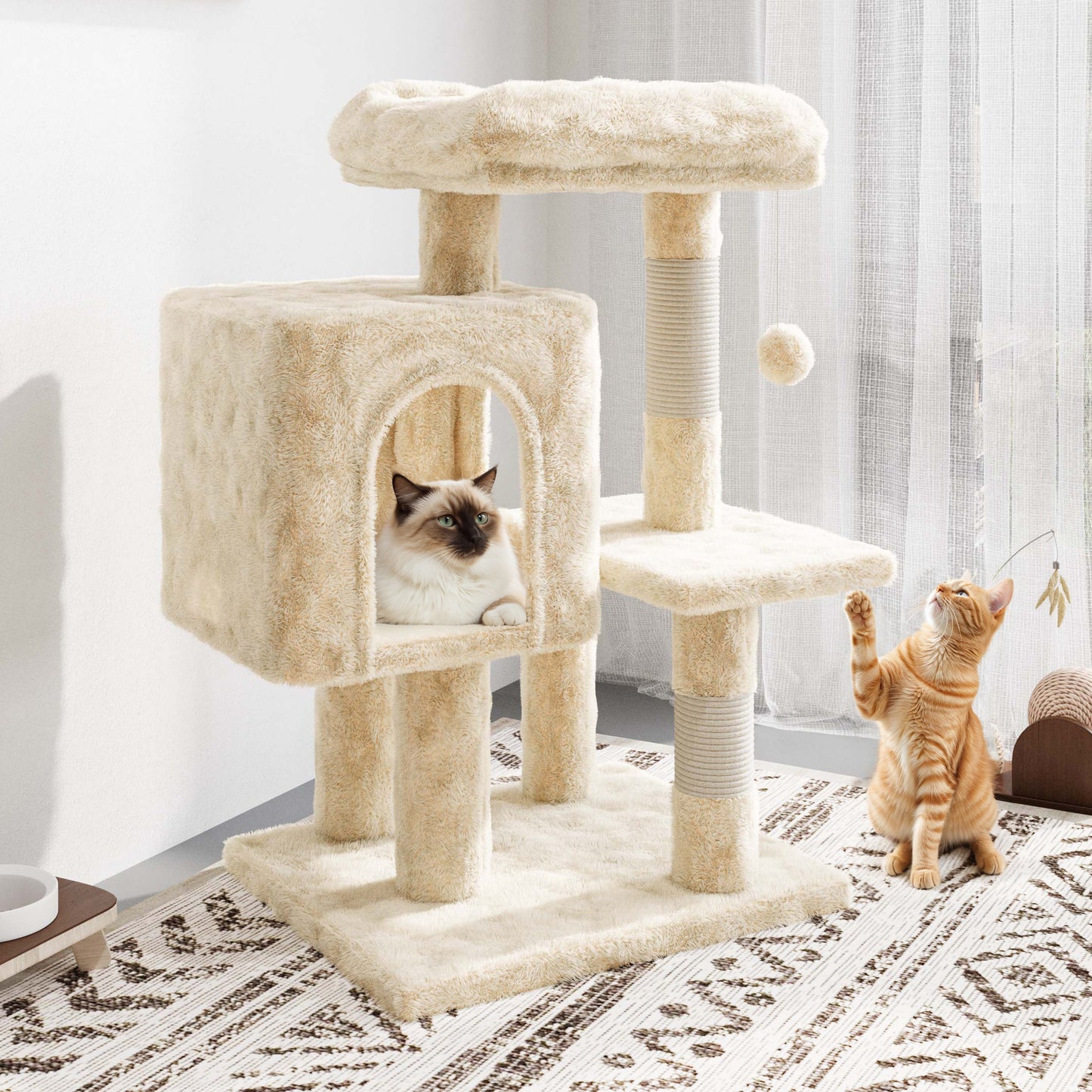 Amolife 29.1" Cat Tree Tower Condo with Large Perch Cat Scratching Posts for Indoor Cats