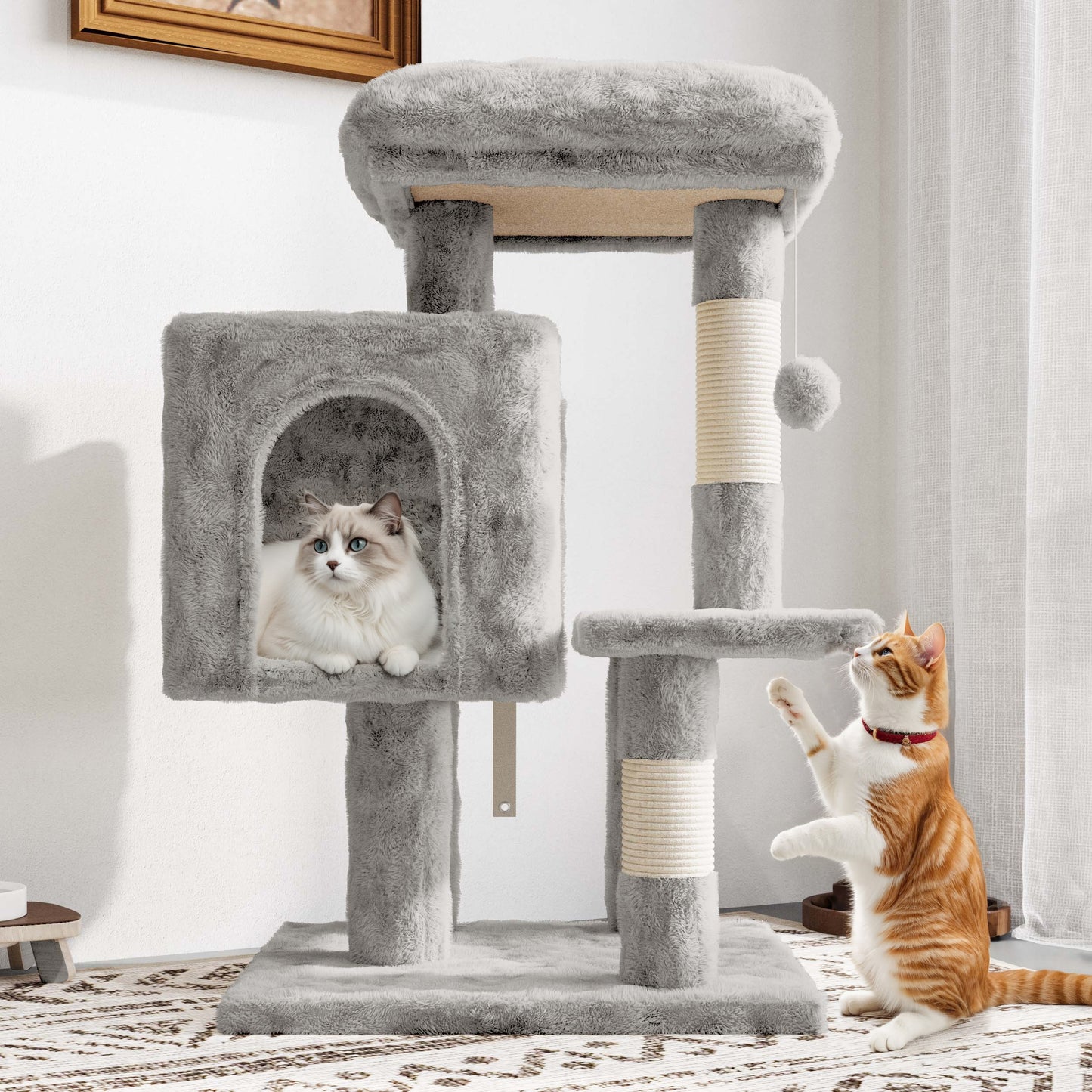 Amolife 29.1" Cat Tree Tower Condo with Large Perch Cat Scratching Posts for Indoor Cats