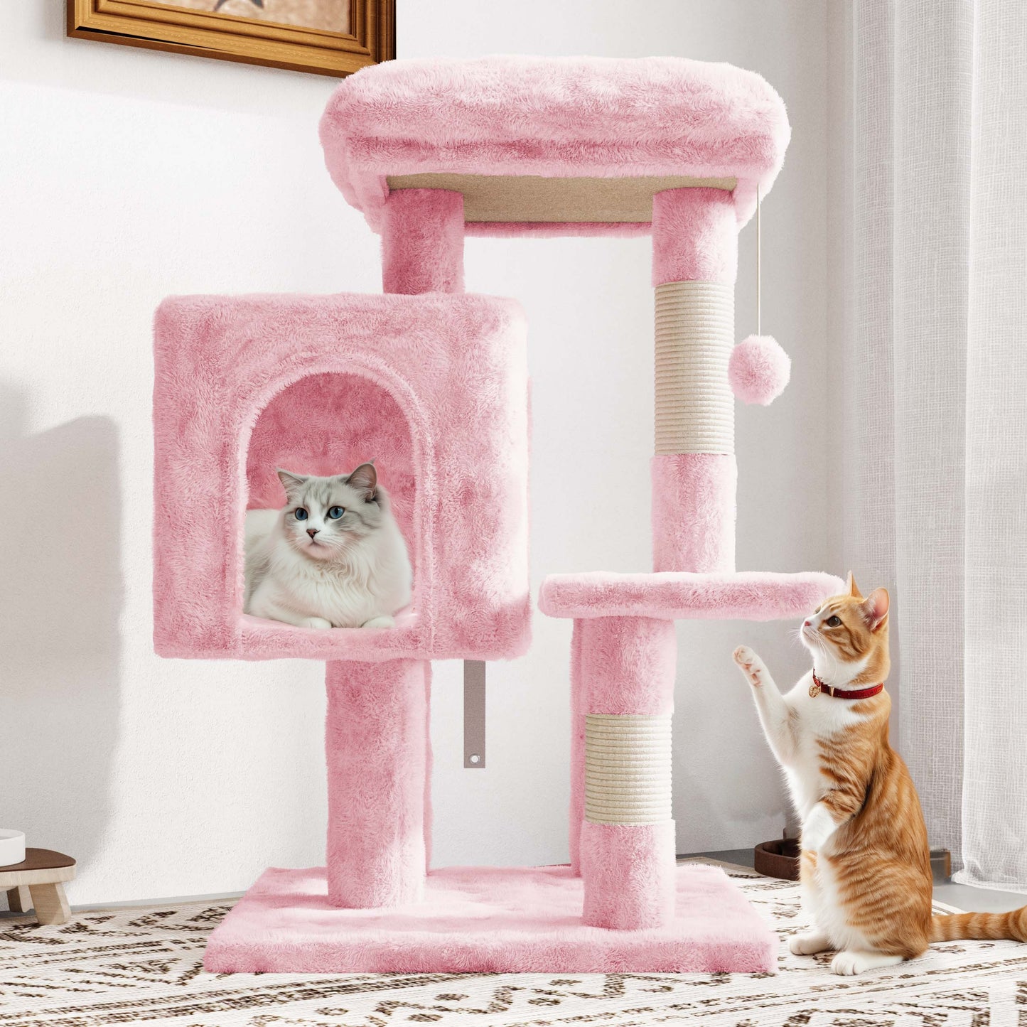 Amolife 29.1" Cat Tree Tower Condo with Large Perch Cat Scratching Posts for Indoor Cats