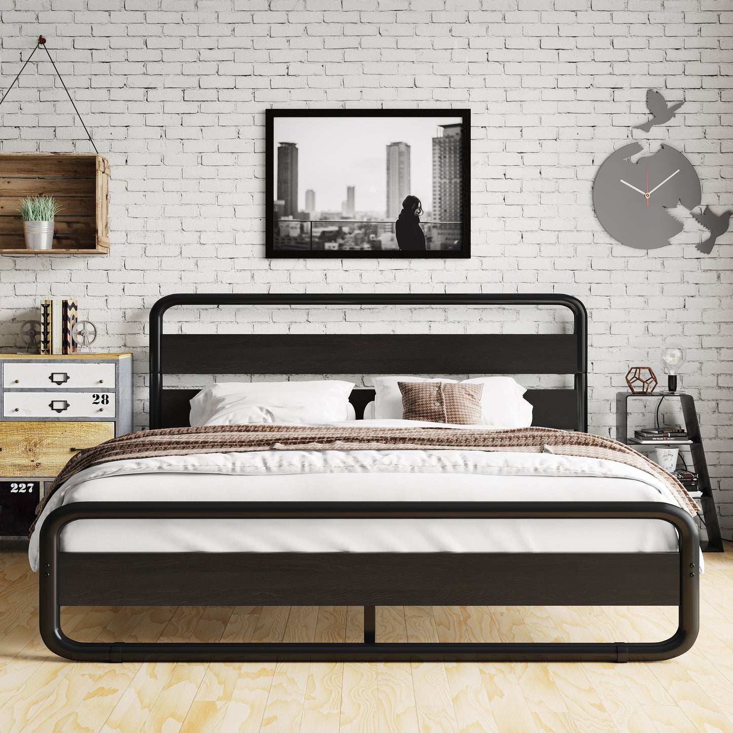 Amolife Bed Frame with Headboard and Footboard,Metal Platform Bed,No Box Spring Required