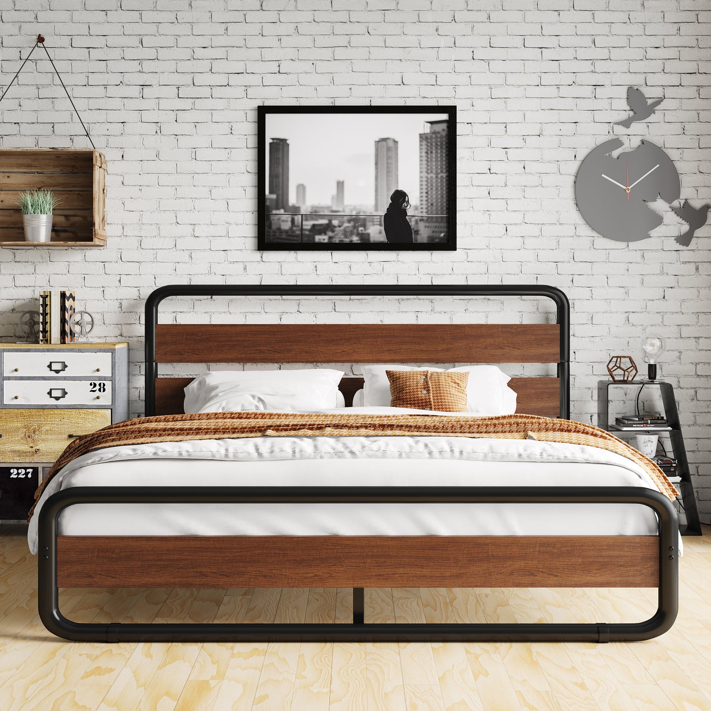 Amolife Bed Frame with Headboard and Footboard,Metal Platform Bed,No Box Spring Required