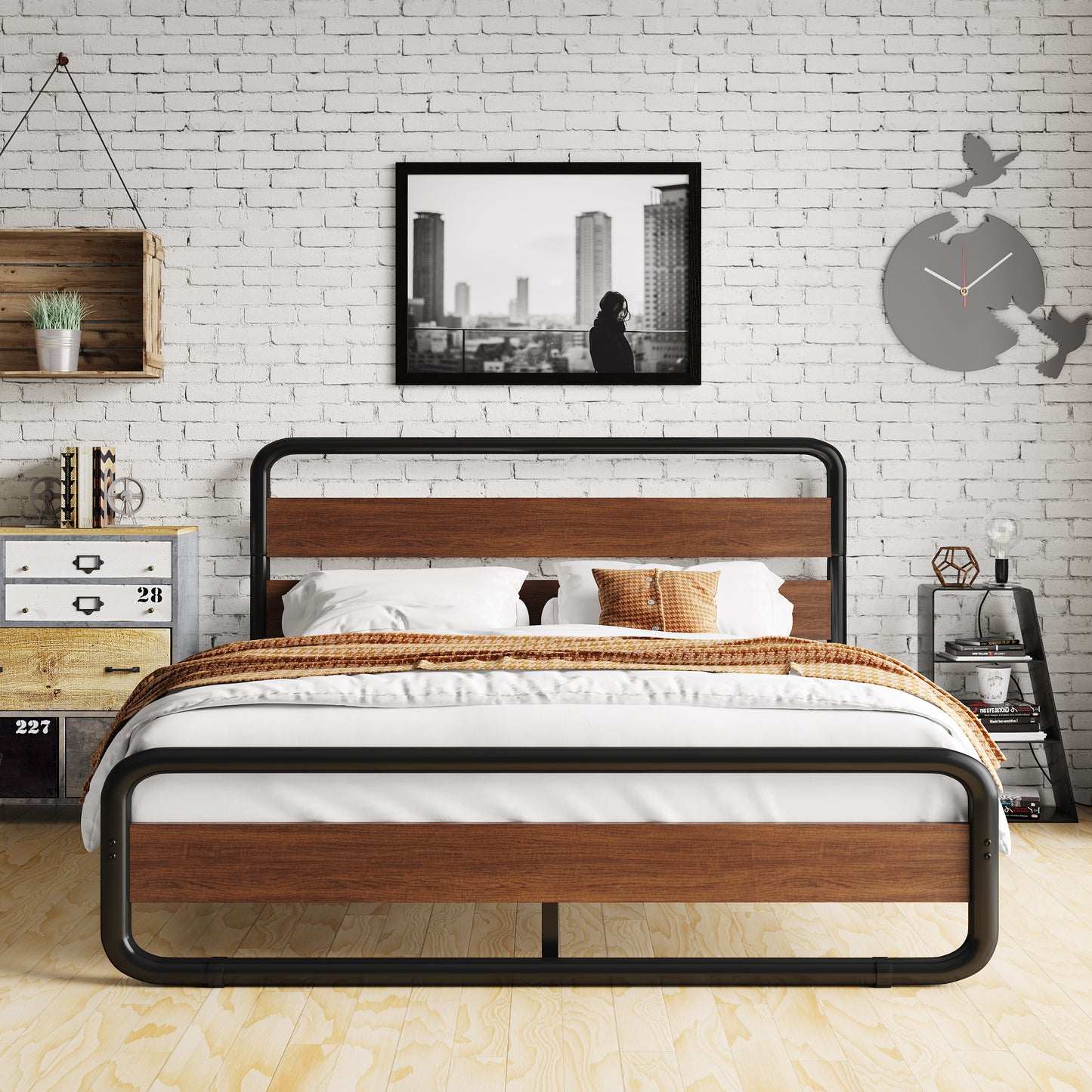 Amolife Bed Frame with Headboard and Footboard,Metal Platform Bed,No Box Spring Required