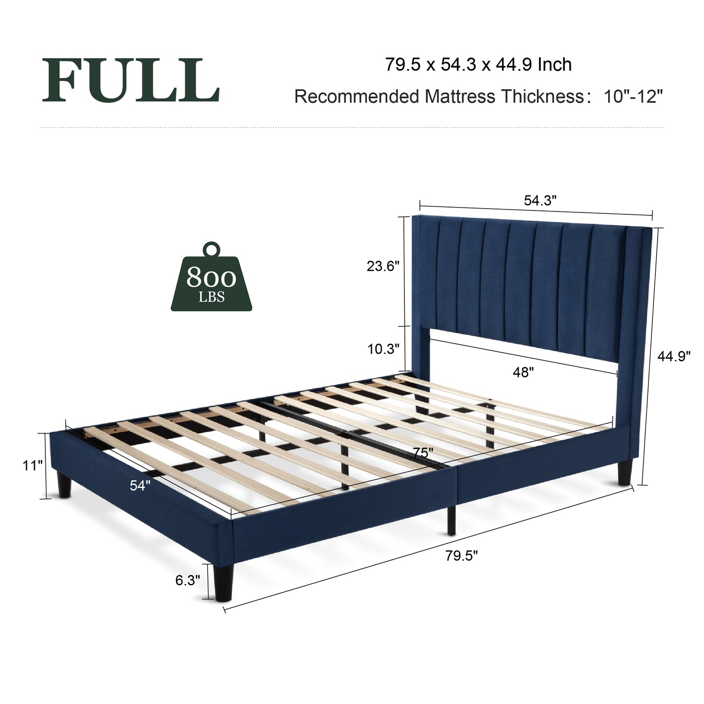 Velvet Upholstered Platform Bed Frame with Headboard, Strong Wood Slats Support