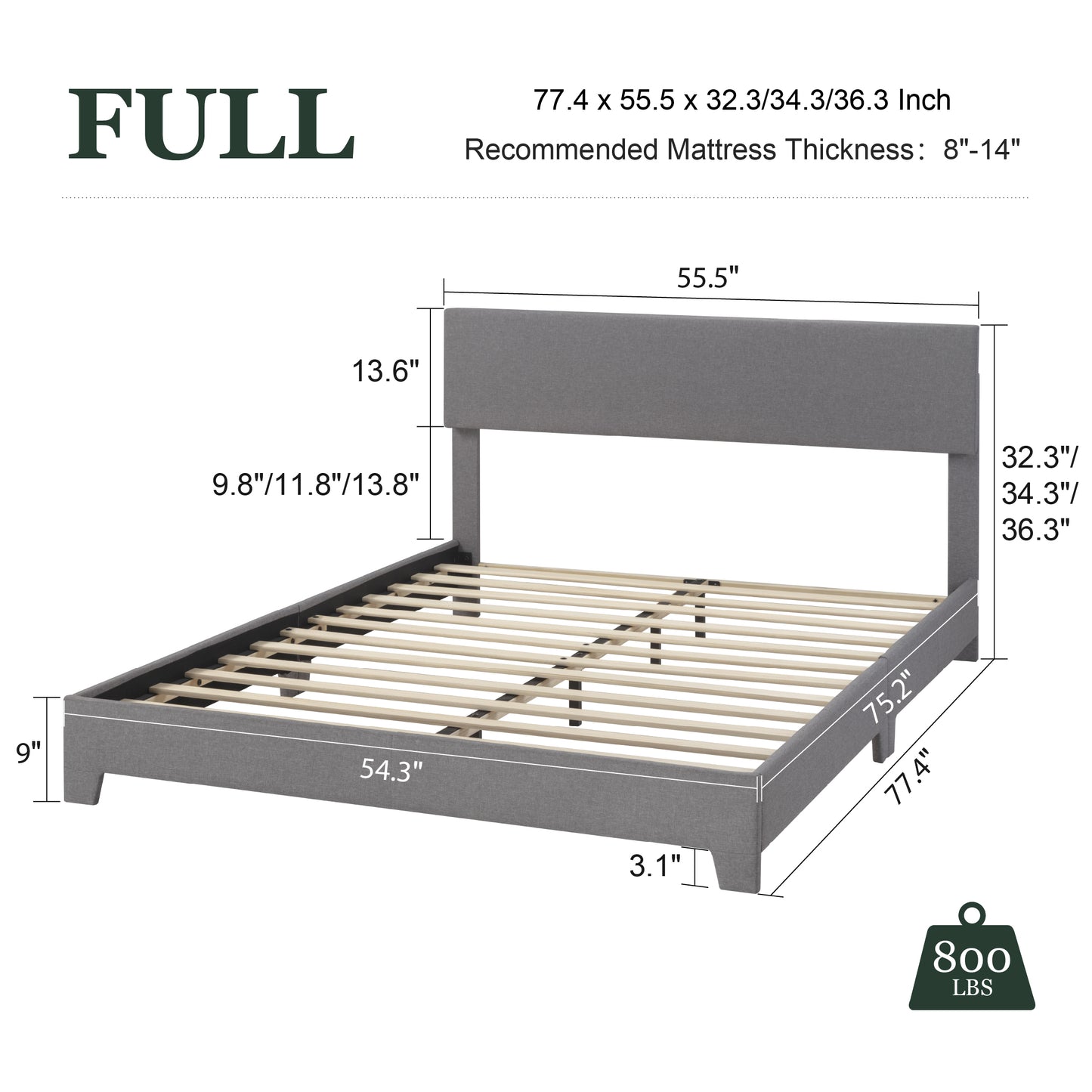 Amolife Faux Leather Platform Bed Frame with Adjustable Headboard