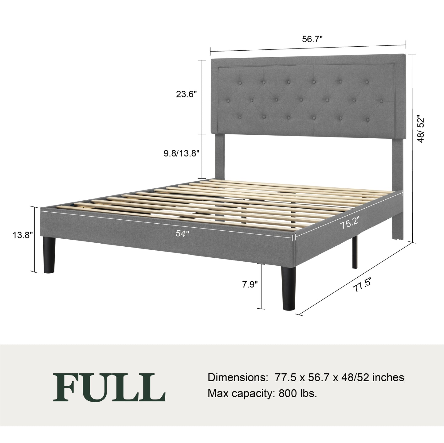 Amolife Fabric Upholstered Platform Bed Frame with Button Tufted Headboard
