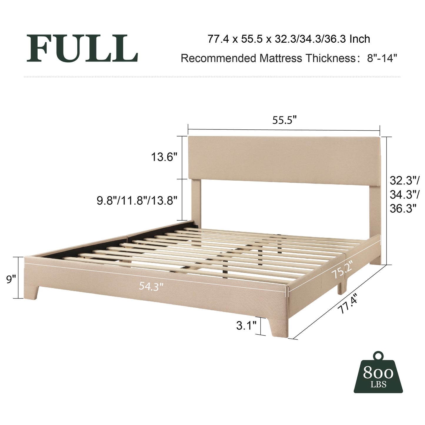 Amolife Faux Leather Platform Bed Frame with Adjustable Headboard