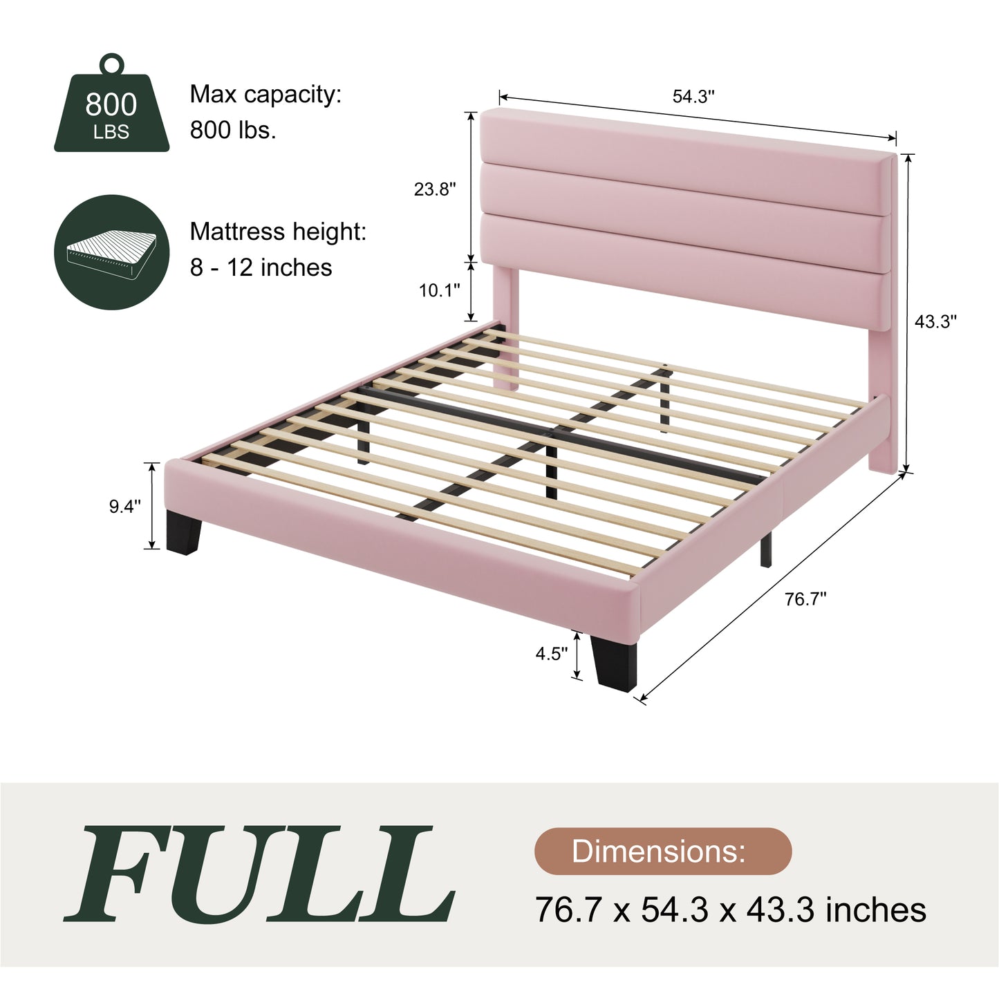 Amolife Twin Size Platform Bed Frame with Upholstered Slat Headboard, No Box Spring Needed