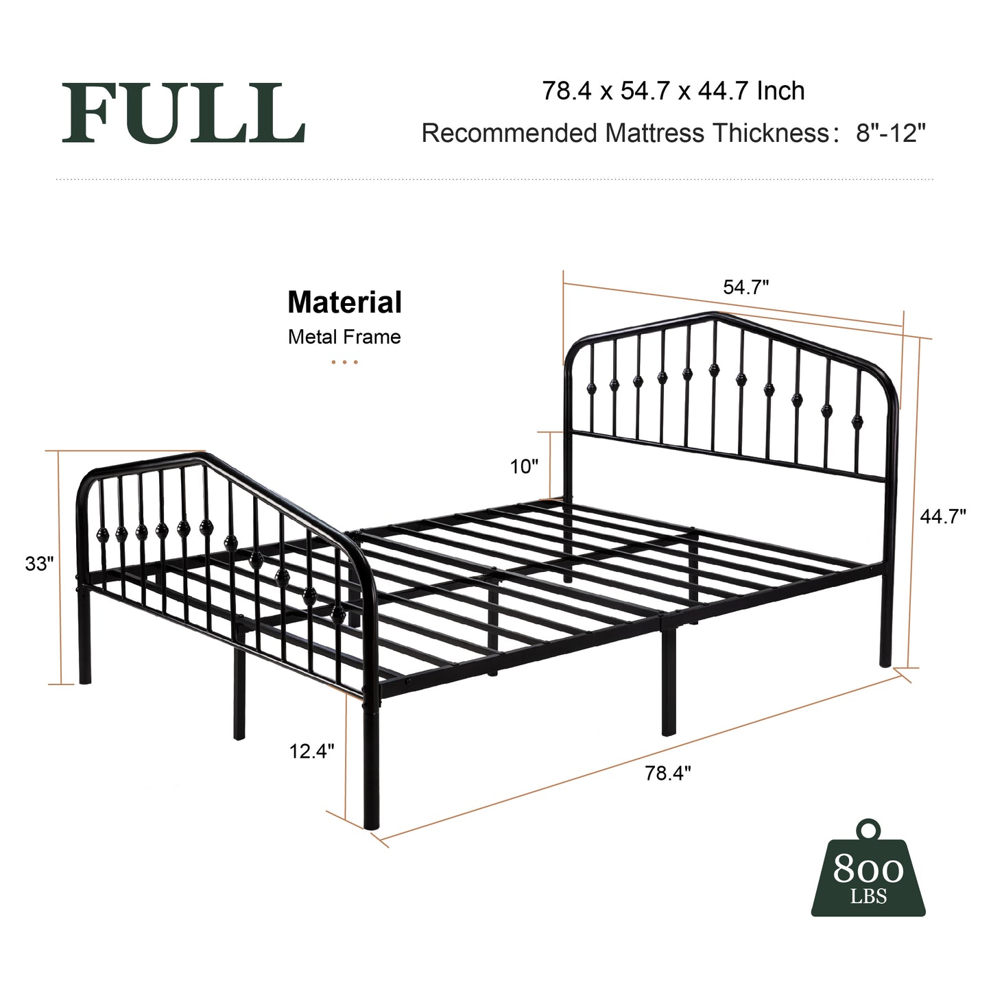 Amolife Vintage Metal Bed Frame with Delicate Headboard and Footboard