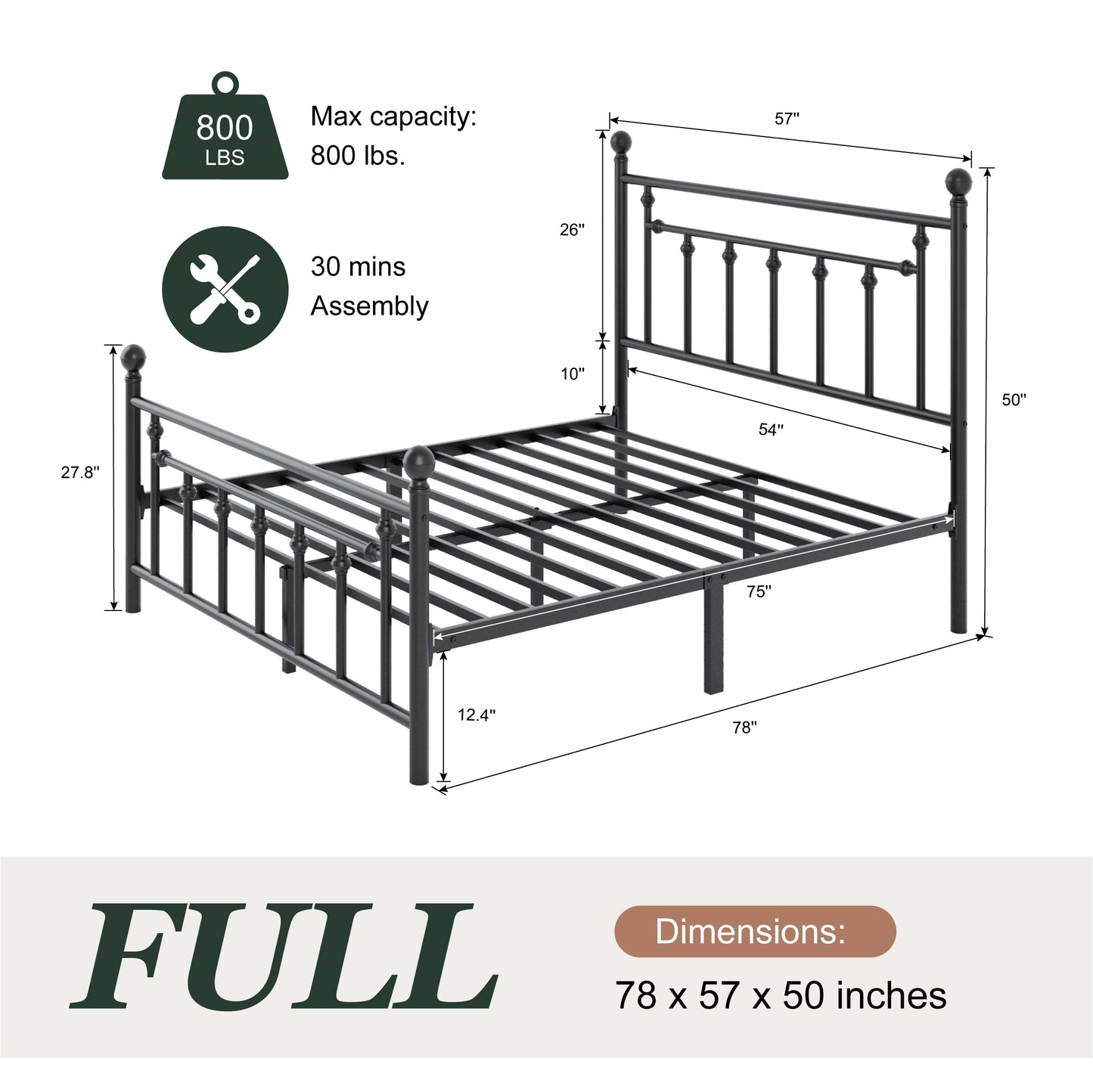 Amolife Metal Platform Bed Frame with Vintage Pattern Headboard