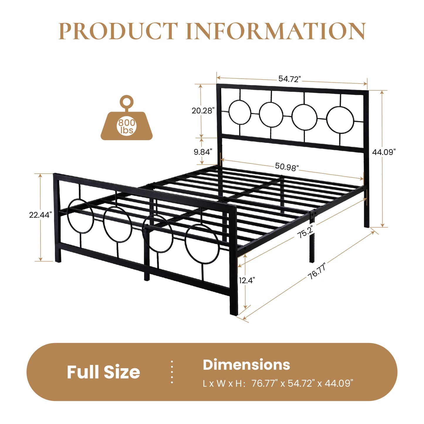 Amolife Metal Platform Bed Frame with Circular Vintage Headboard & Footboard