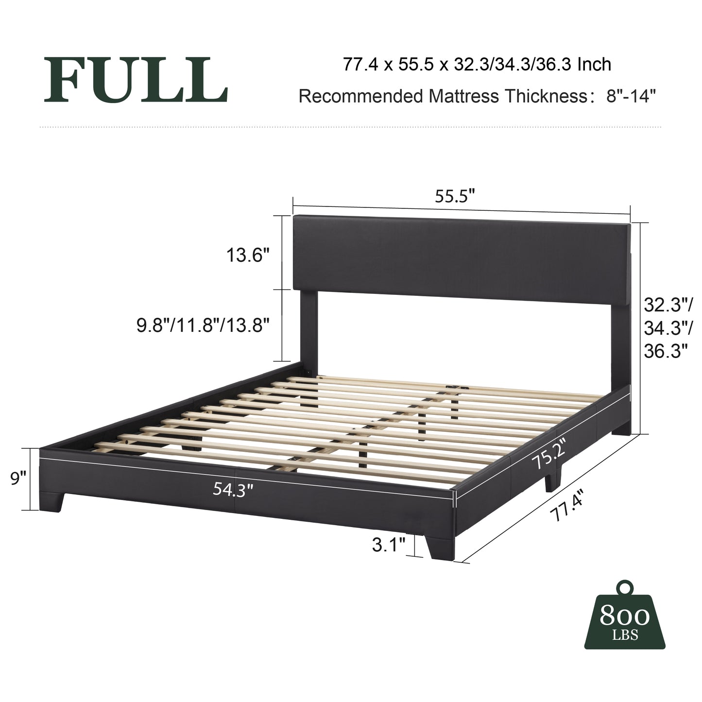 Amolife Faux Leather Platform Bed Frame with Adjustable Headboard