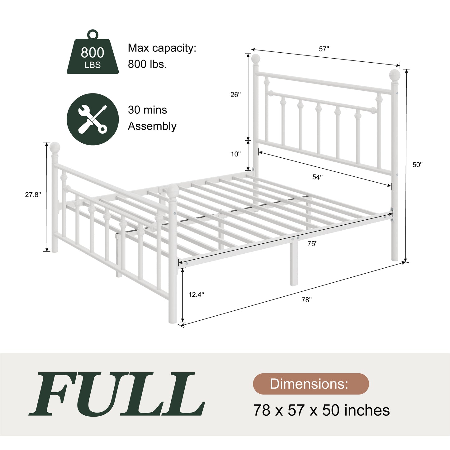 Amolife Metal Platform Bed Frame with Vintage Pattern Headboard