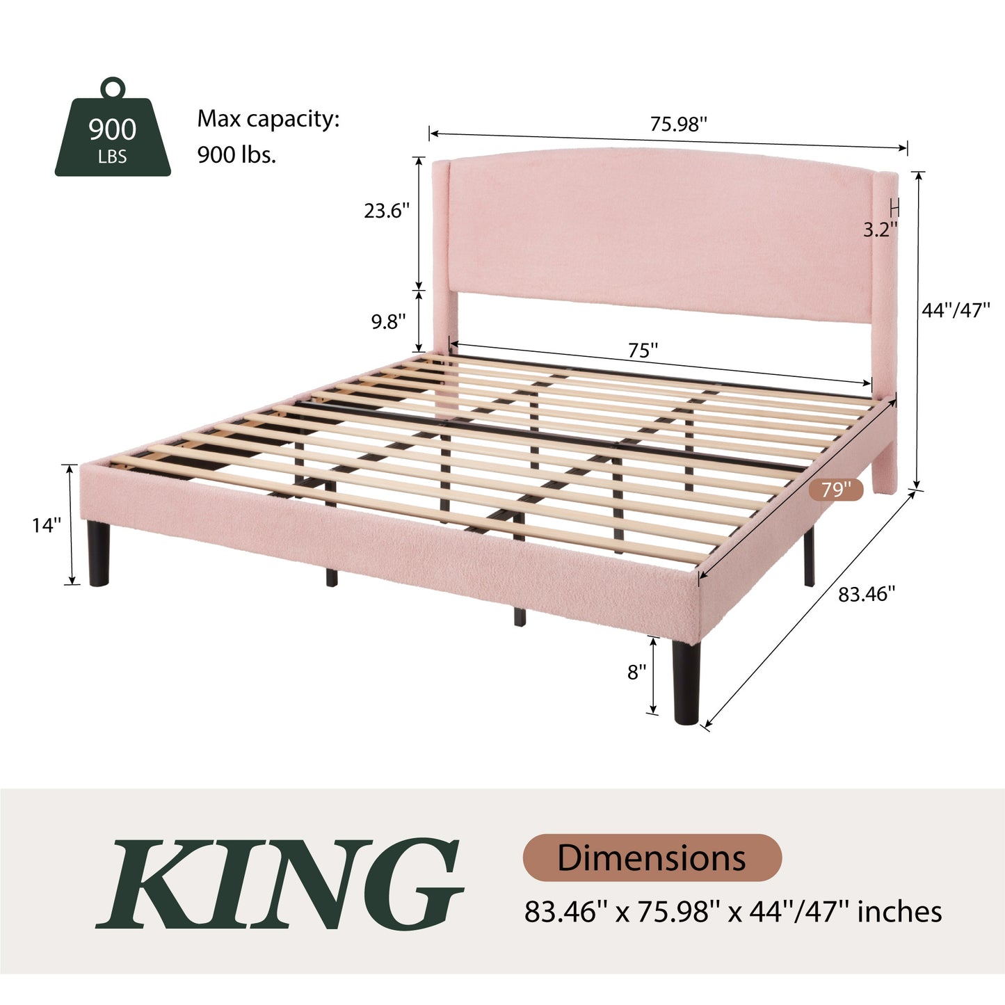 Amolife Bed Frame, Platform Upholstered Bed with Soft Teddy Fabric Curved Headboard
