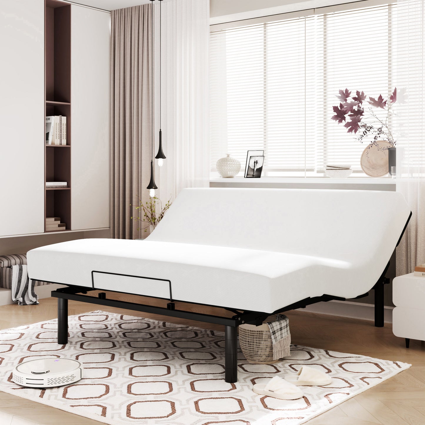 Queen Size Adjustable Bed Base Frame with independent Head and Foot Incline, Wireless Remote Control with Quiet Motor