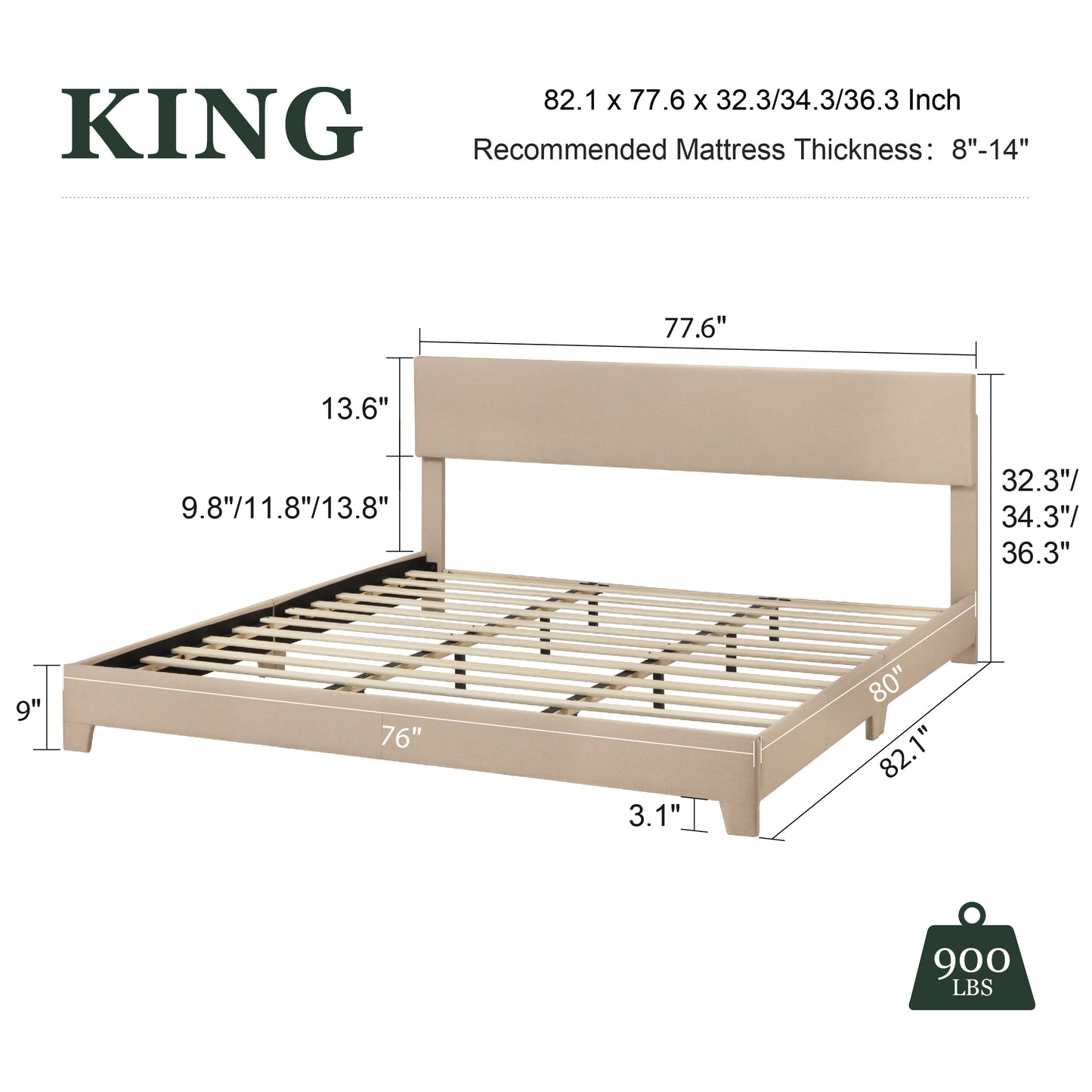 Amolife Faux Leather Platform Bed Frame with Adjustable Headboard