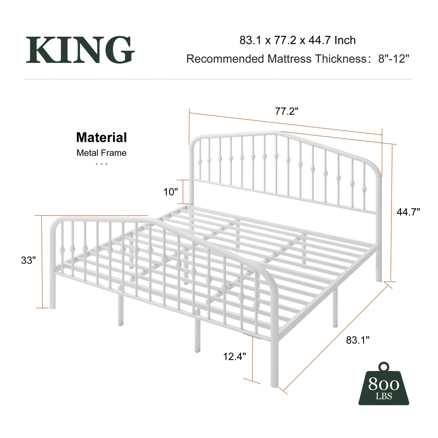 Amolife Vintage Metal Bed Frame with Delicate Headboard and Footboard