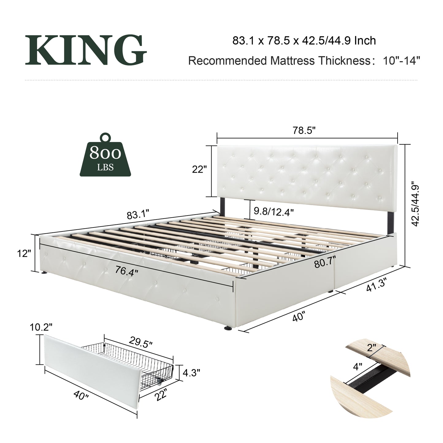 Amolife Faux Leather Platform Bed Frame with 4 Storage Drawers, Button Tufted Style Hedboard