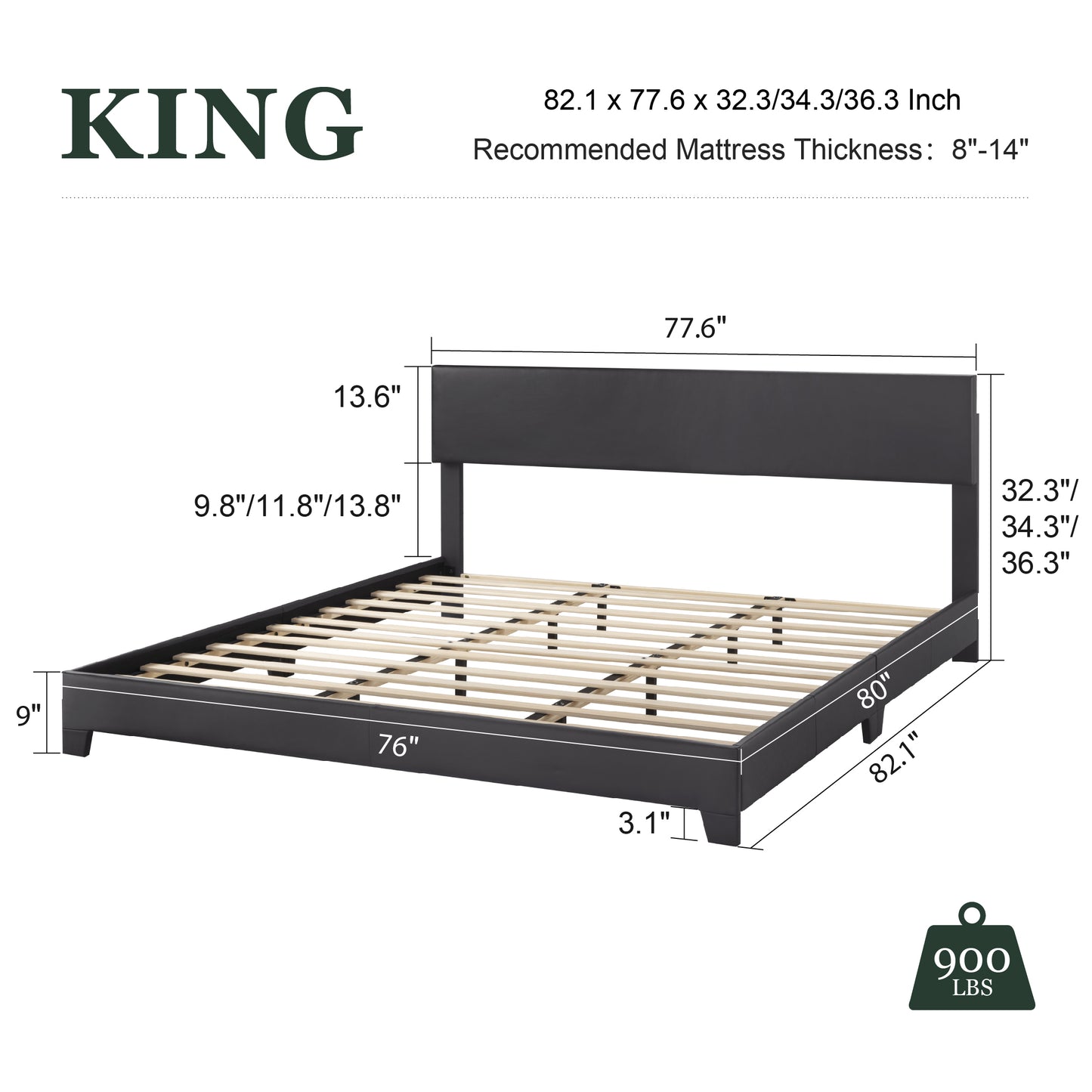 Amolife Faux Leather Platform Bed Frame with Adjustable Headboard