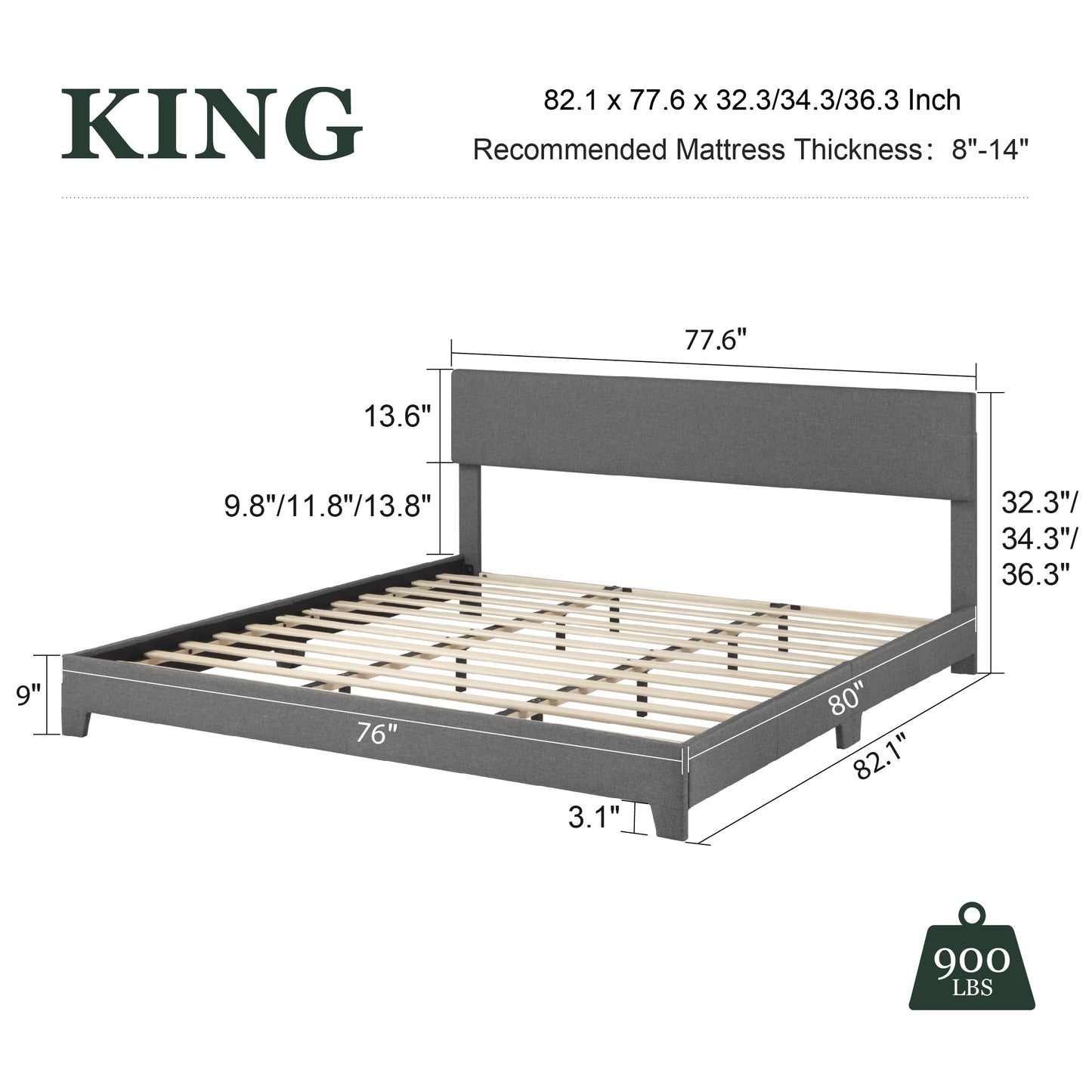 Amolife Faux Leather Platform Bed Frame with Adjustable Headboard