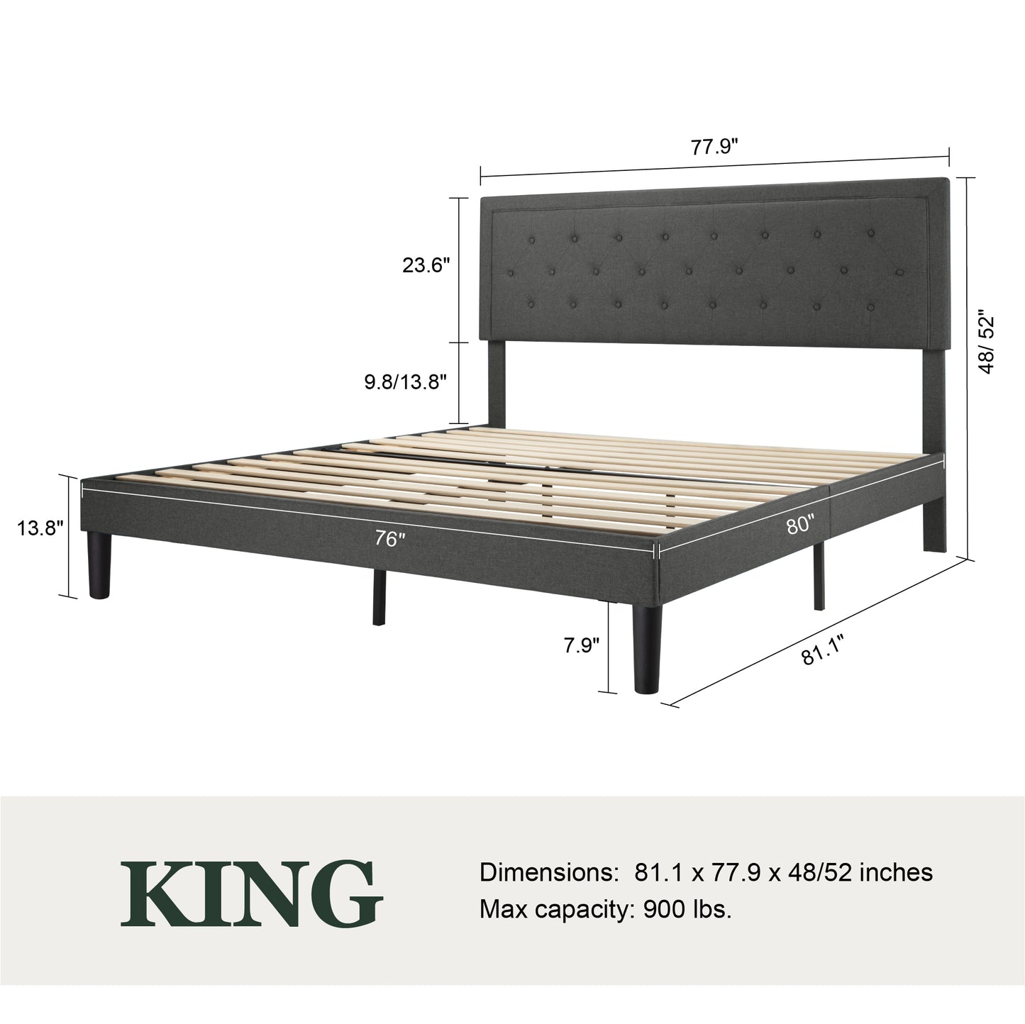 Amolife Fabric Upholstered Platform Bed Frame with Button Tufted Headboard