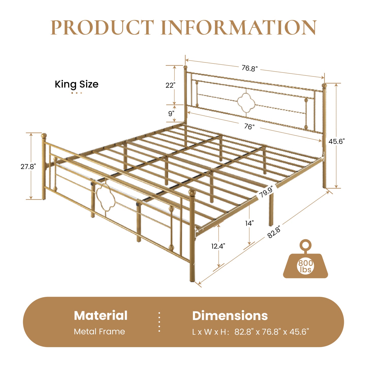 Queen Size Metal Bed Frame with Vintage Cross Pattern Headboard and Footboard, Black