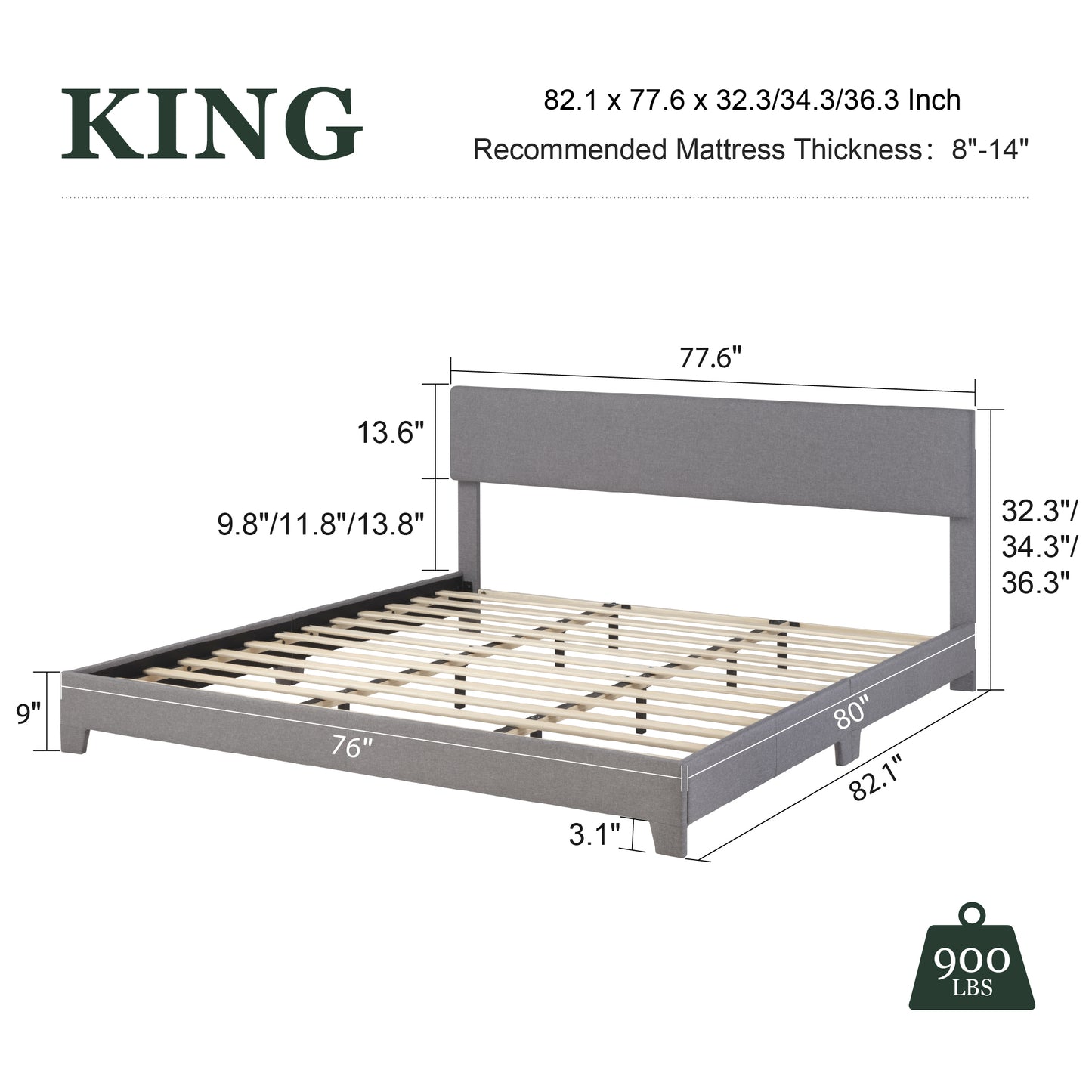 Amolife Faux Leather Platform Bed Frame with Adjustable Headboard