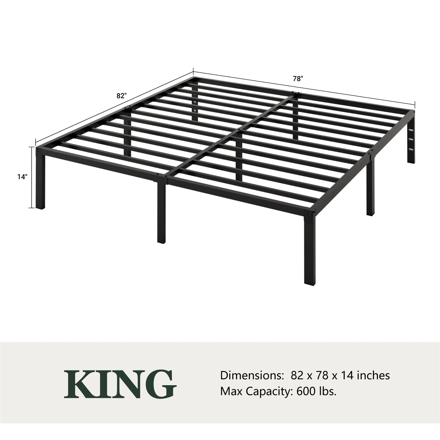Heavy Duty Platform Bed Frame with Large Under Bed Storage Space, Sturdy Metal Frame