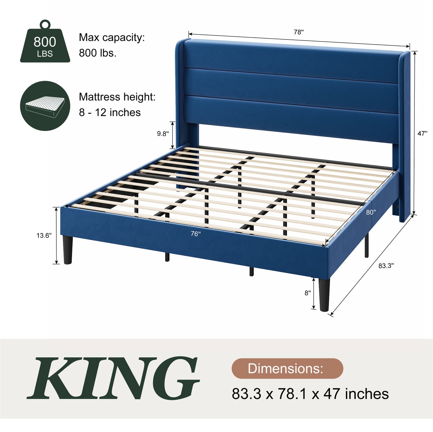 Amolife Platform Bed Frame with Velvet Upholstered Wingback Headboard