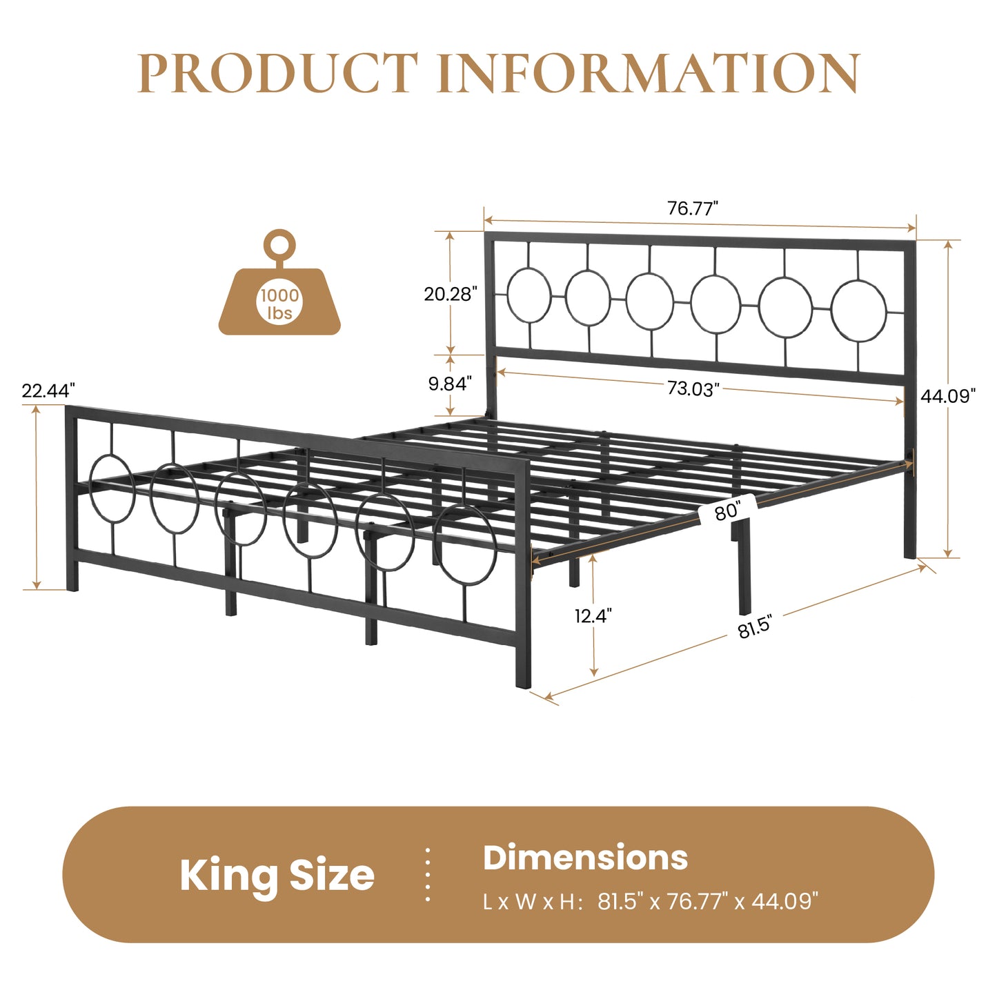 Amolife Metal Platform Bed Frame with Circular Vintage Headboard & Footboard