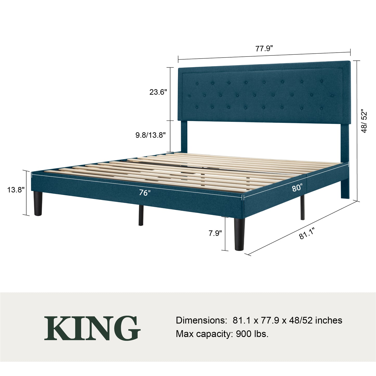 Amolife Fabric Upholstered Platform Bed Frame with Button Tufted Headboard