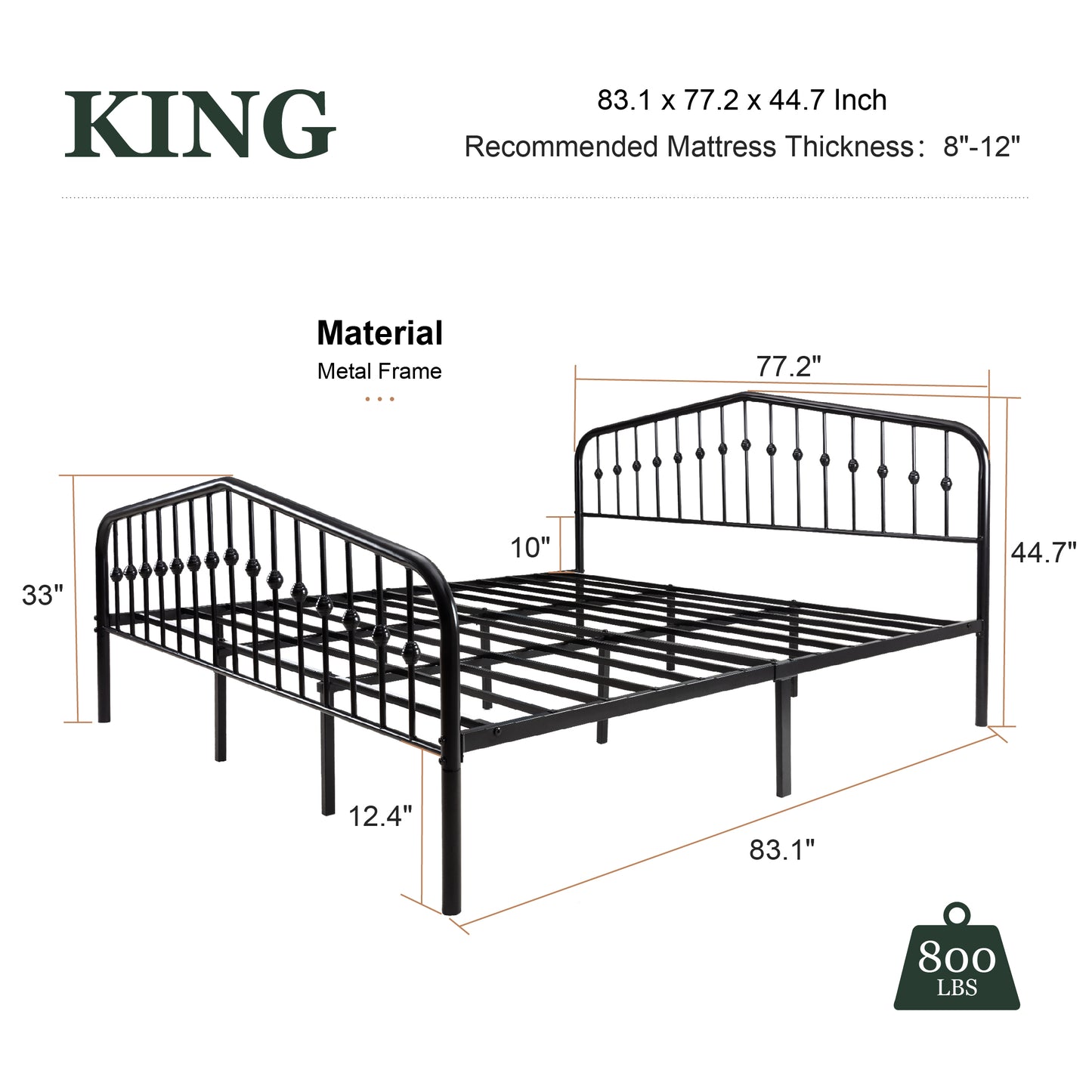 Amolife Vintage Metal Bed Frame with Delicate Headboard and Footboard