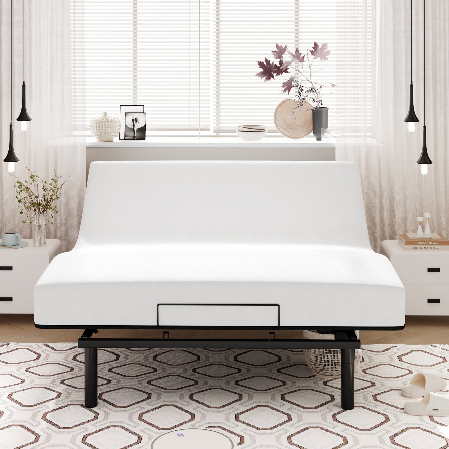 Queen Size Adjustable Bed Base Frame with independent Head and Foot Incline, Wireless Remote Control with Quiet Motor