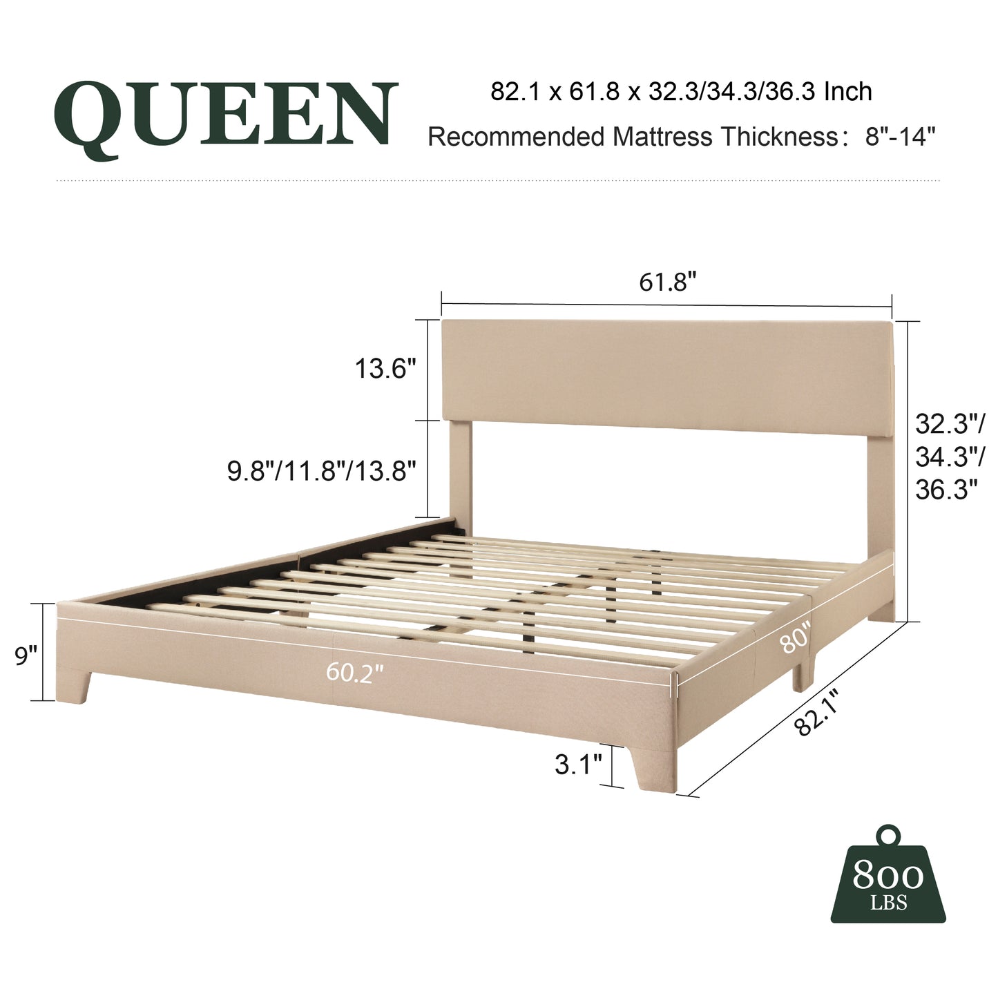 Amolife Faux Leather Platform Bed Frame with Adjustable Headboard