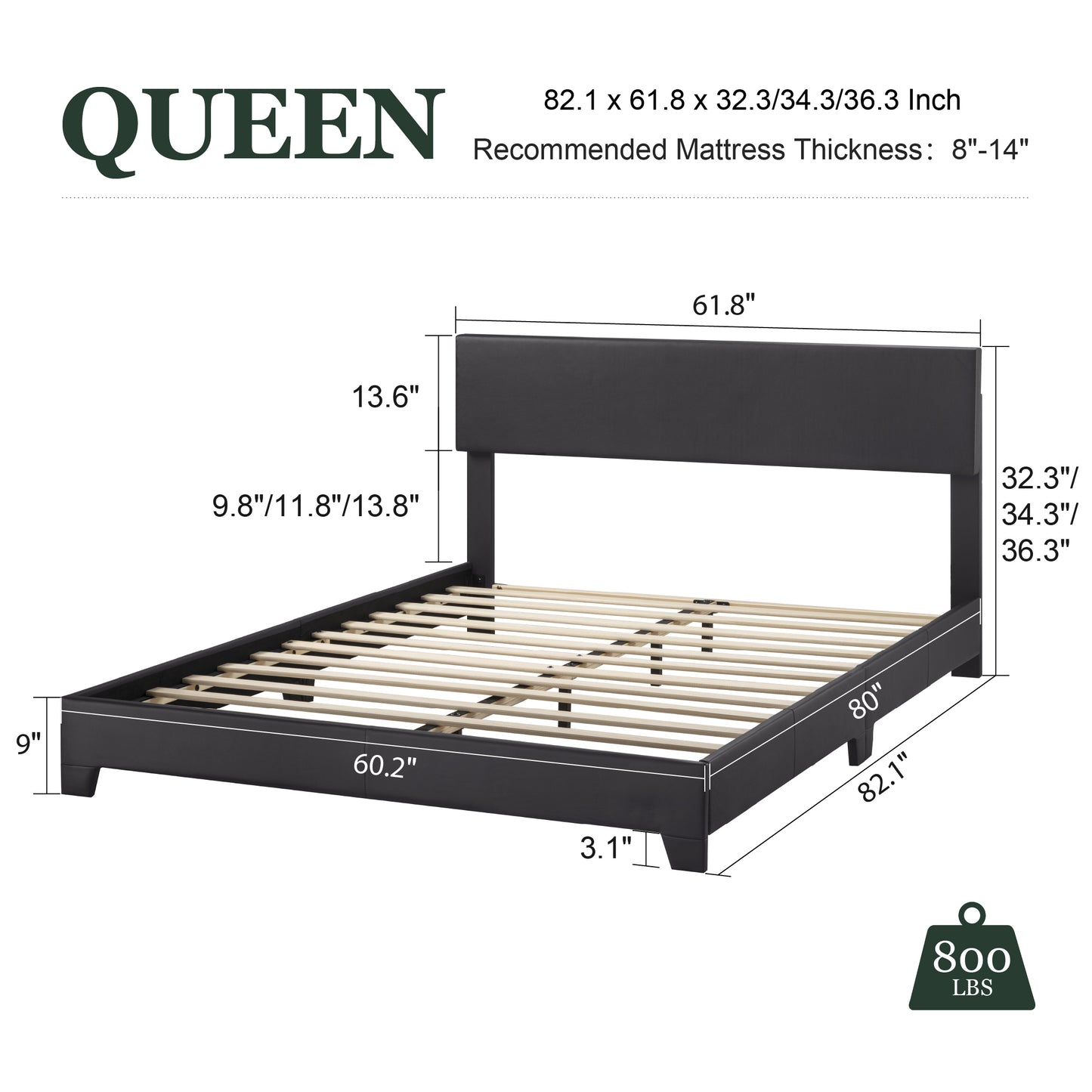 Amolife Faux Leather Platform Bed Frame with Adjustable Headboard
