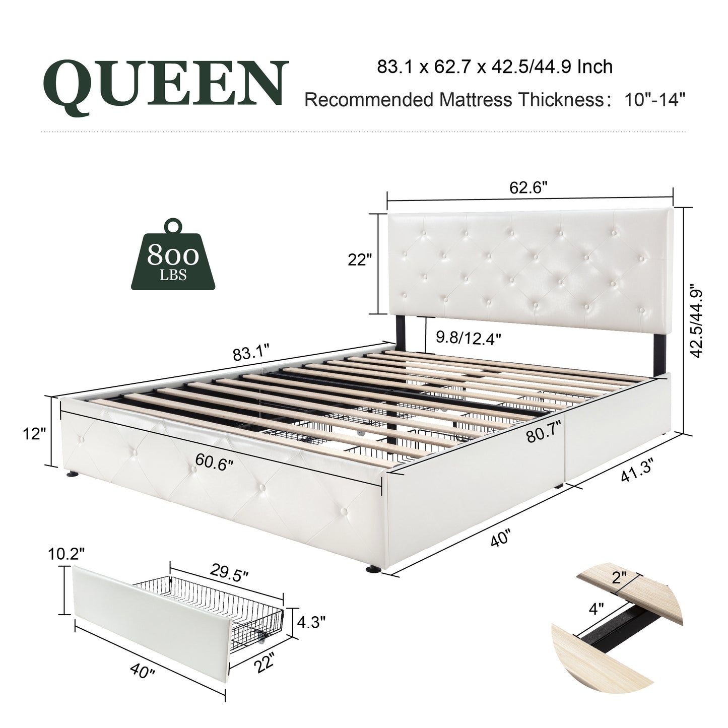 Amolife Faux Leather Platform Bed Frame with 4 Storage Drawers, Button Tufted Style Hedboard