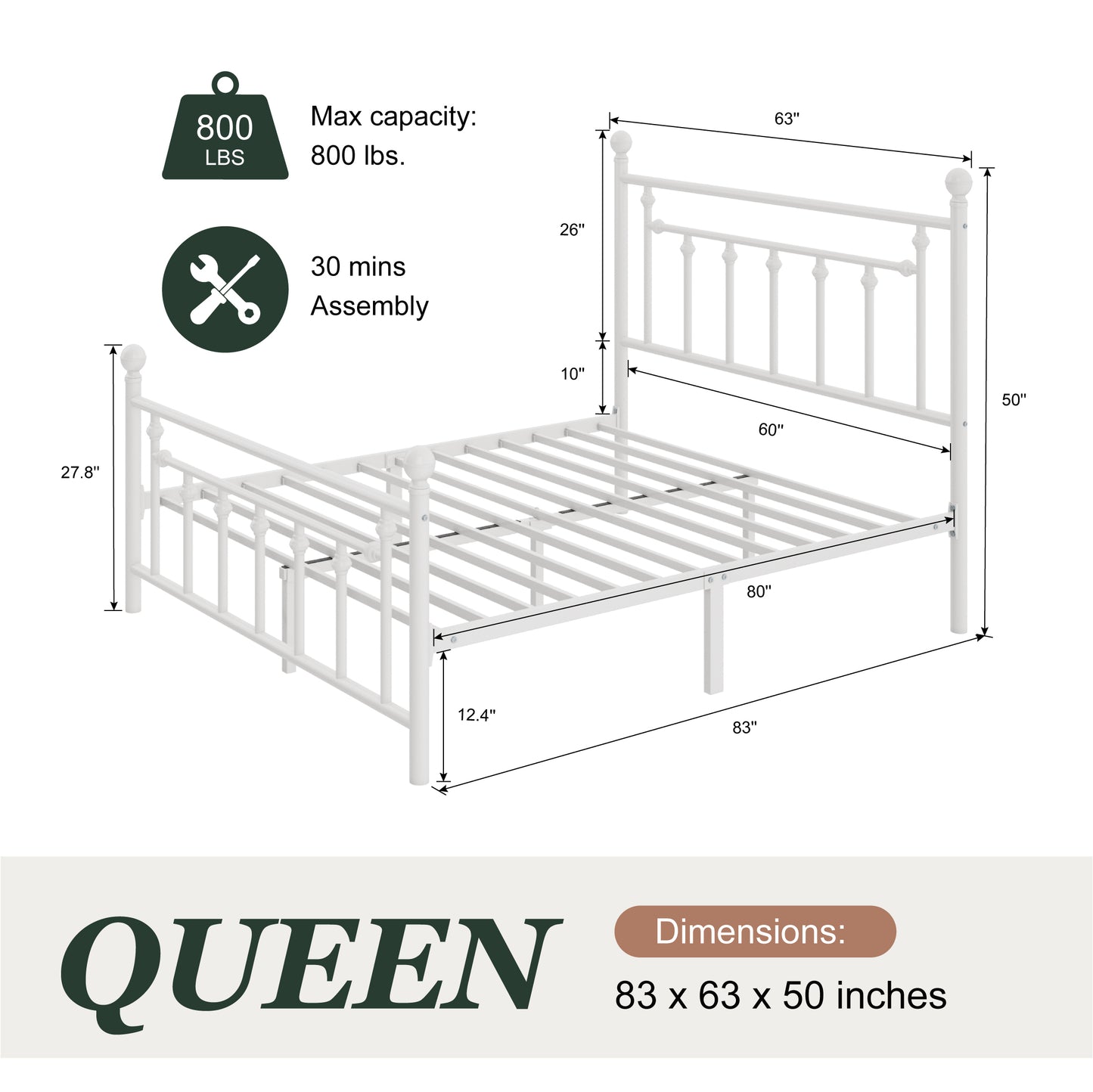 Amolife Metal Platform Bed Frame with Vintage Pattern Headboard