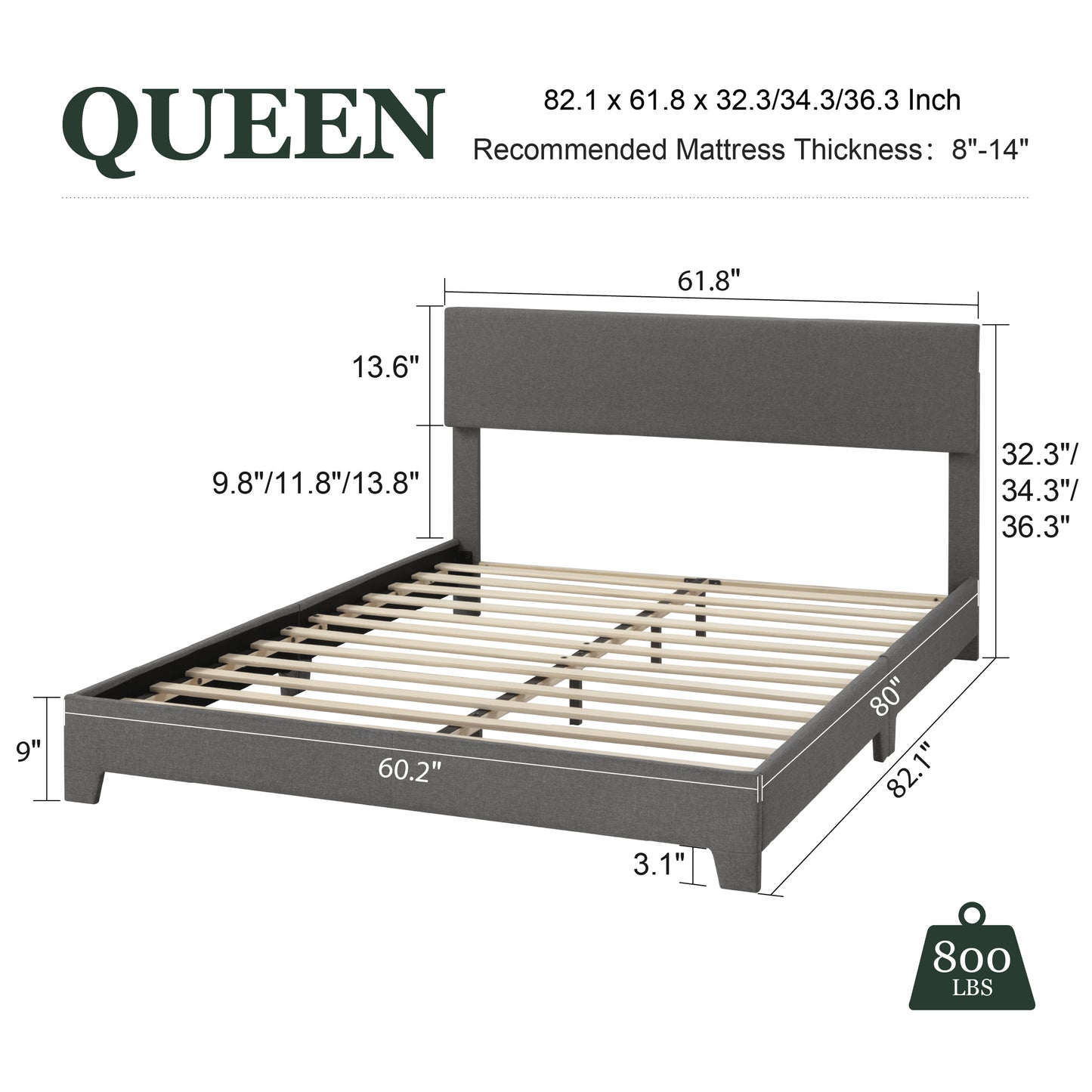 Amolife Faux Leather Platform Bed Frame with Adjustable Headboard