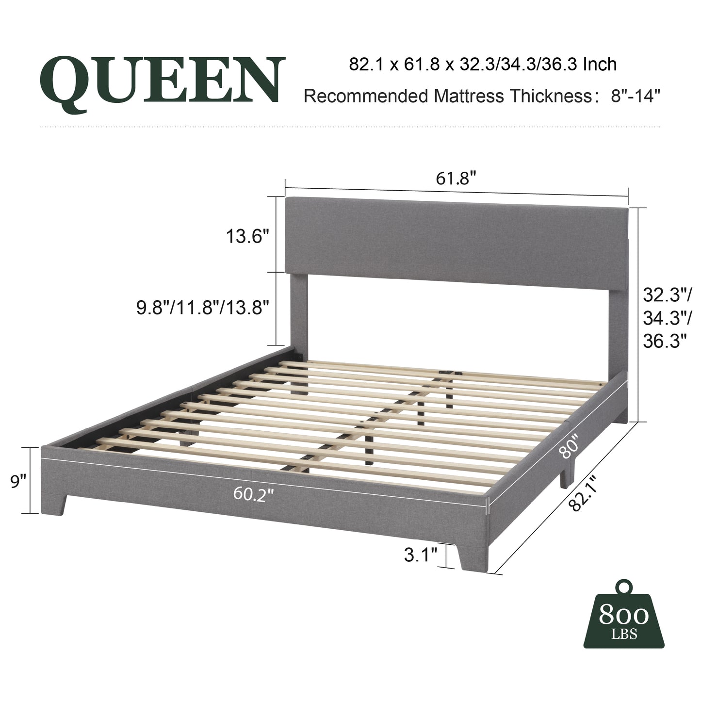 Amolife Faux Leather Platform Bed Frame with Adjustable Headboard