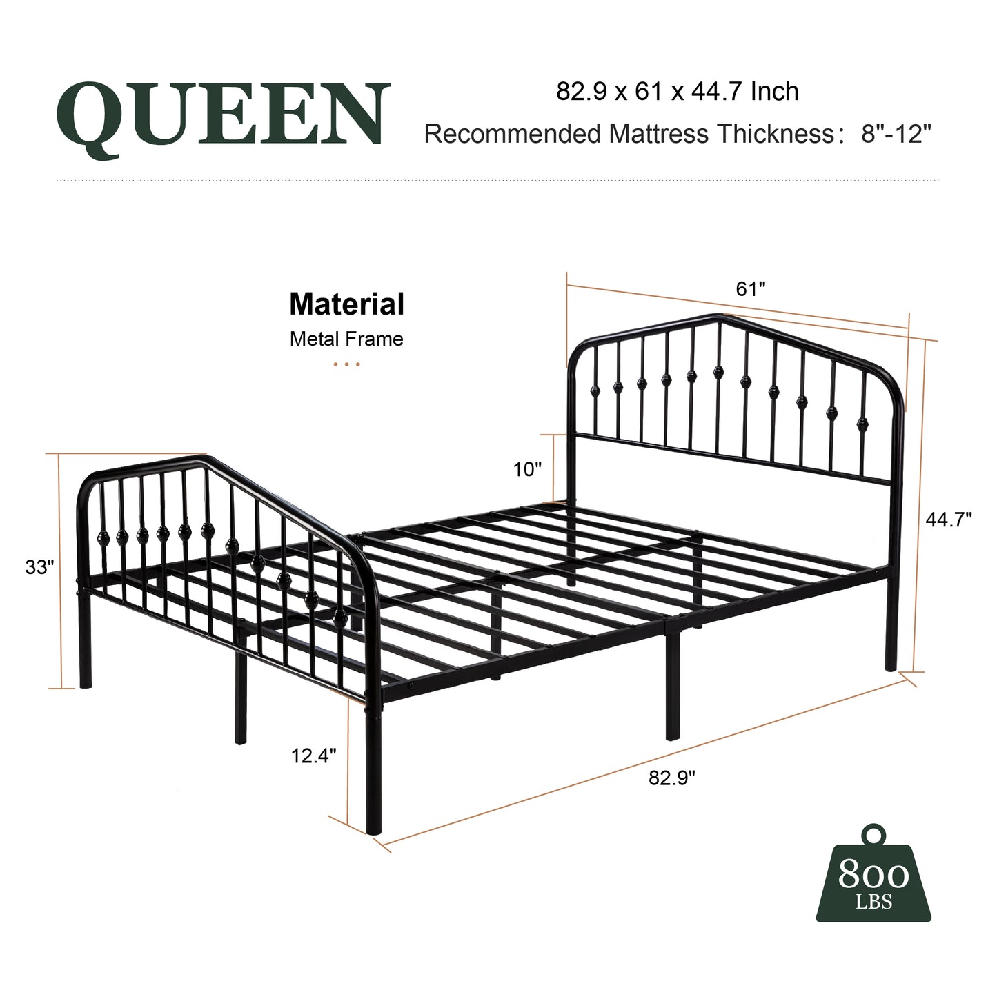 Amolife Vintage Metal Bed Frame with Delicate Headboard and Footboard
