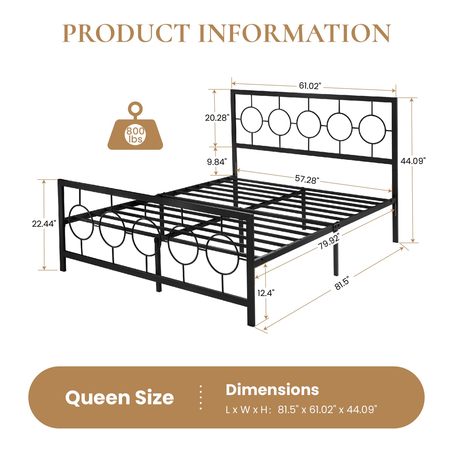 Amolife Metal Platform Bed Frame with Circular Vintage Headboard & Footboard