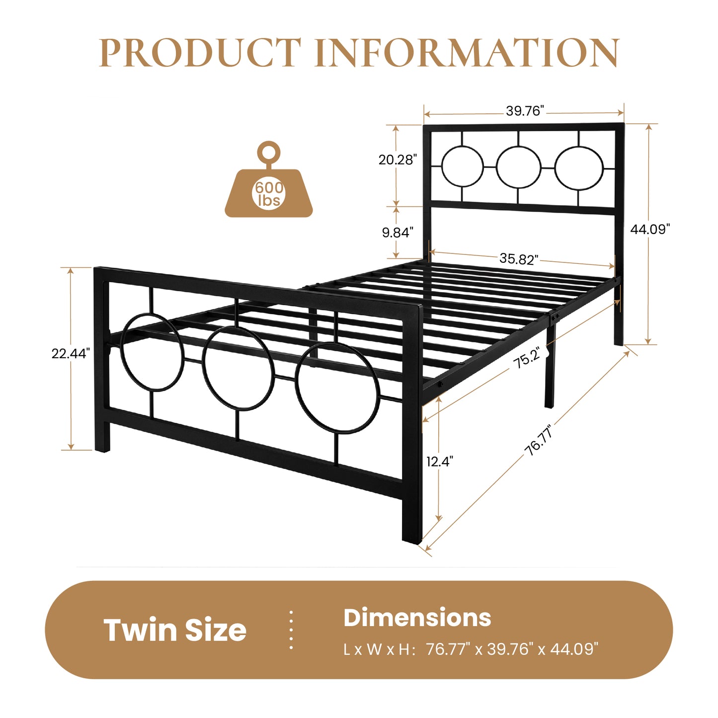 Amolife Metal Platform Bed Frame with Circular Vintage Headboard & Footboard