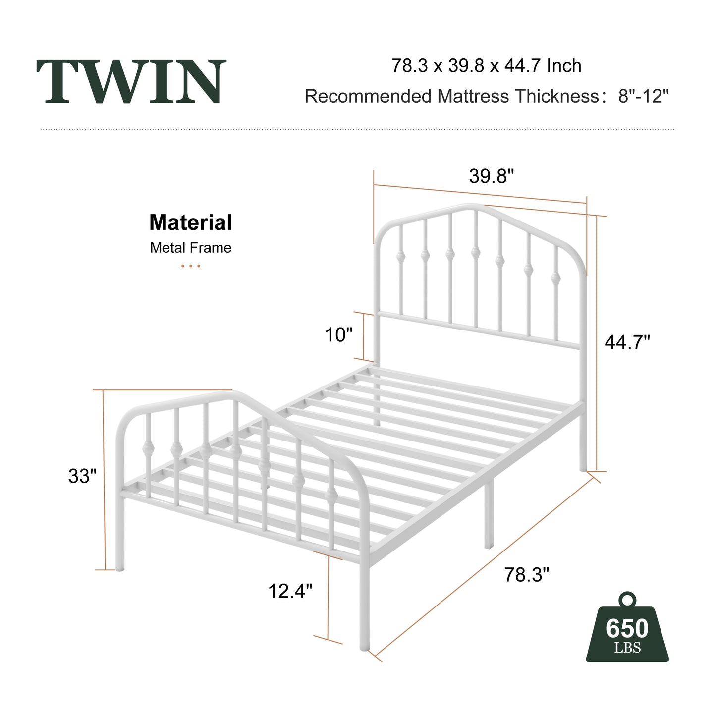 Amolife Vintage Metal Bed Frame with Delicate Headboard and Footboard