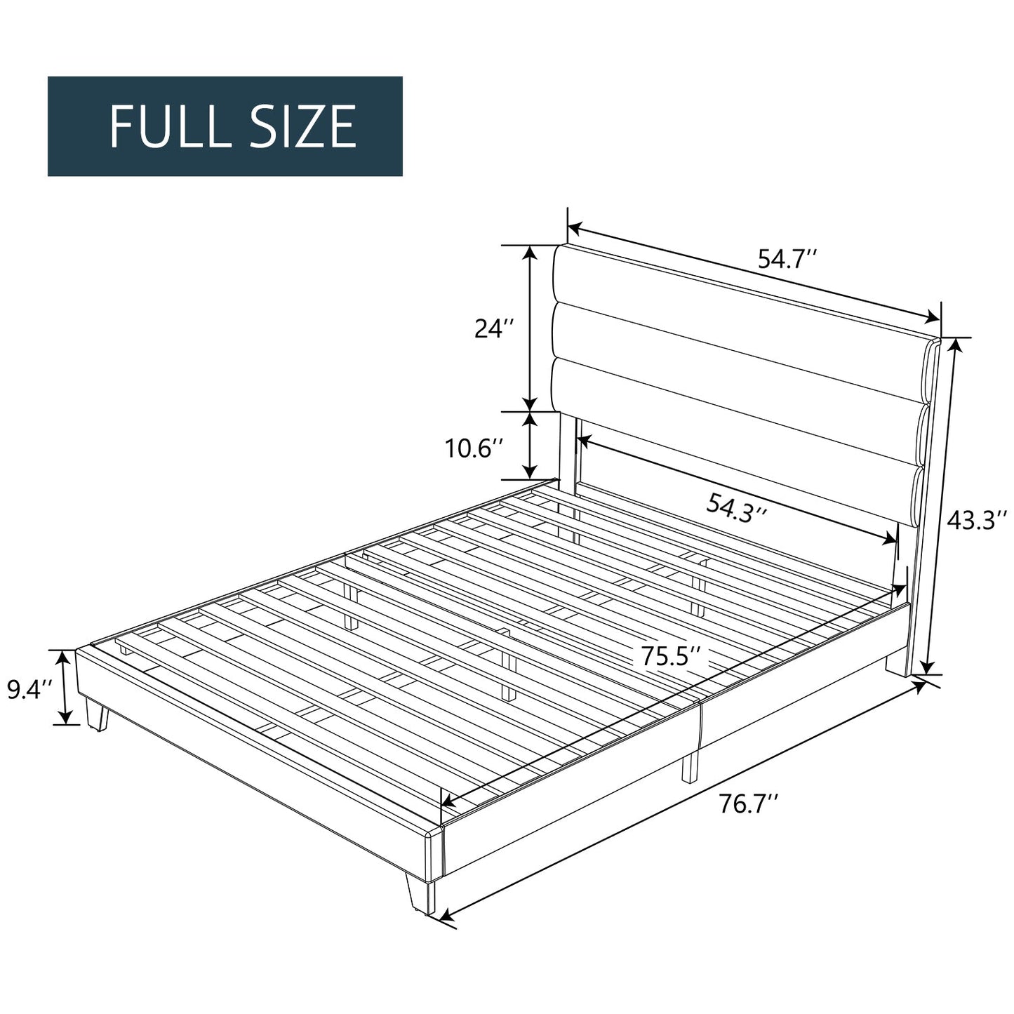 Modern Upholstered Platform Bed Frame with Headboard and Wooden Slats